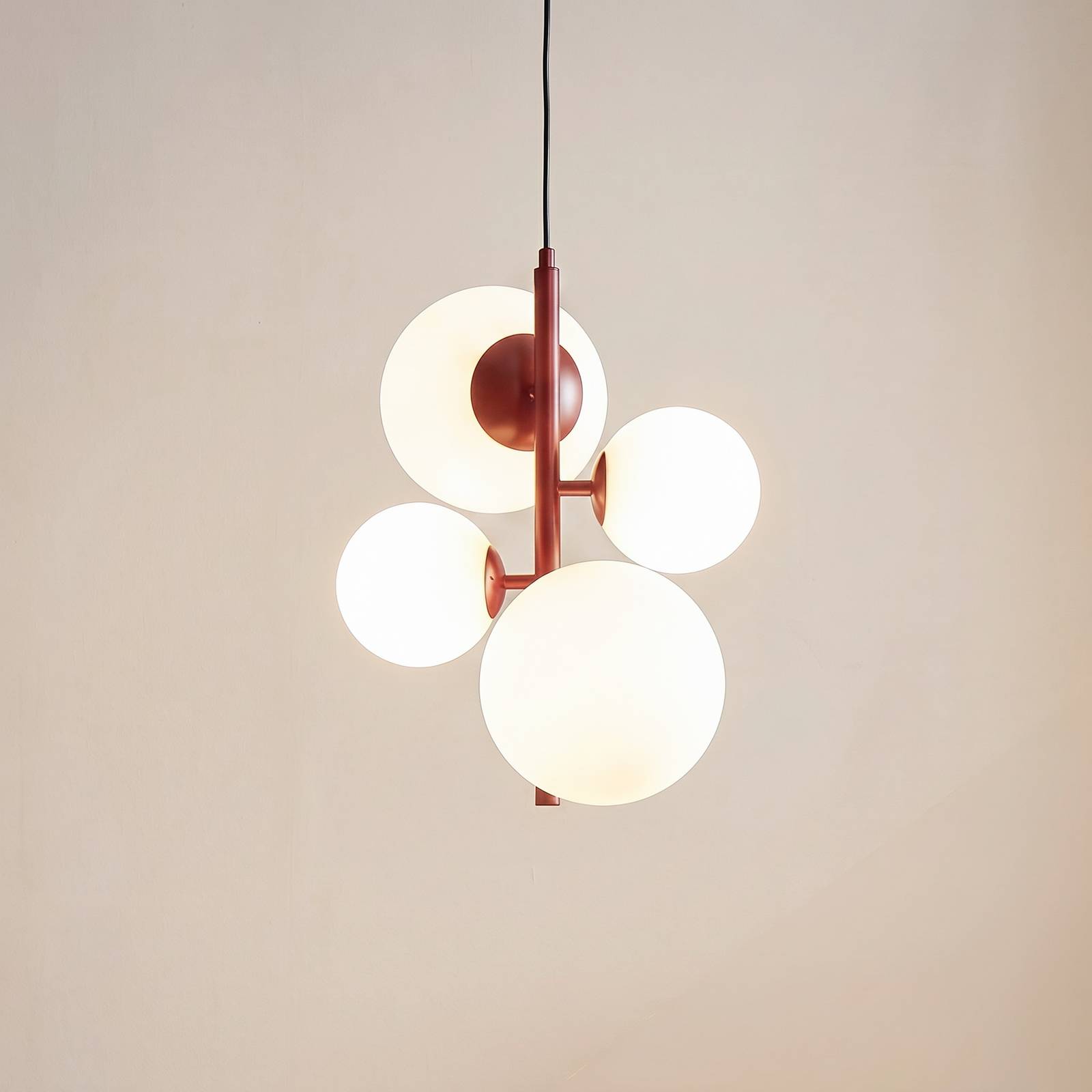 ALDEX Suspension Joel, bordeaux/blanc, à 4 lampes
