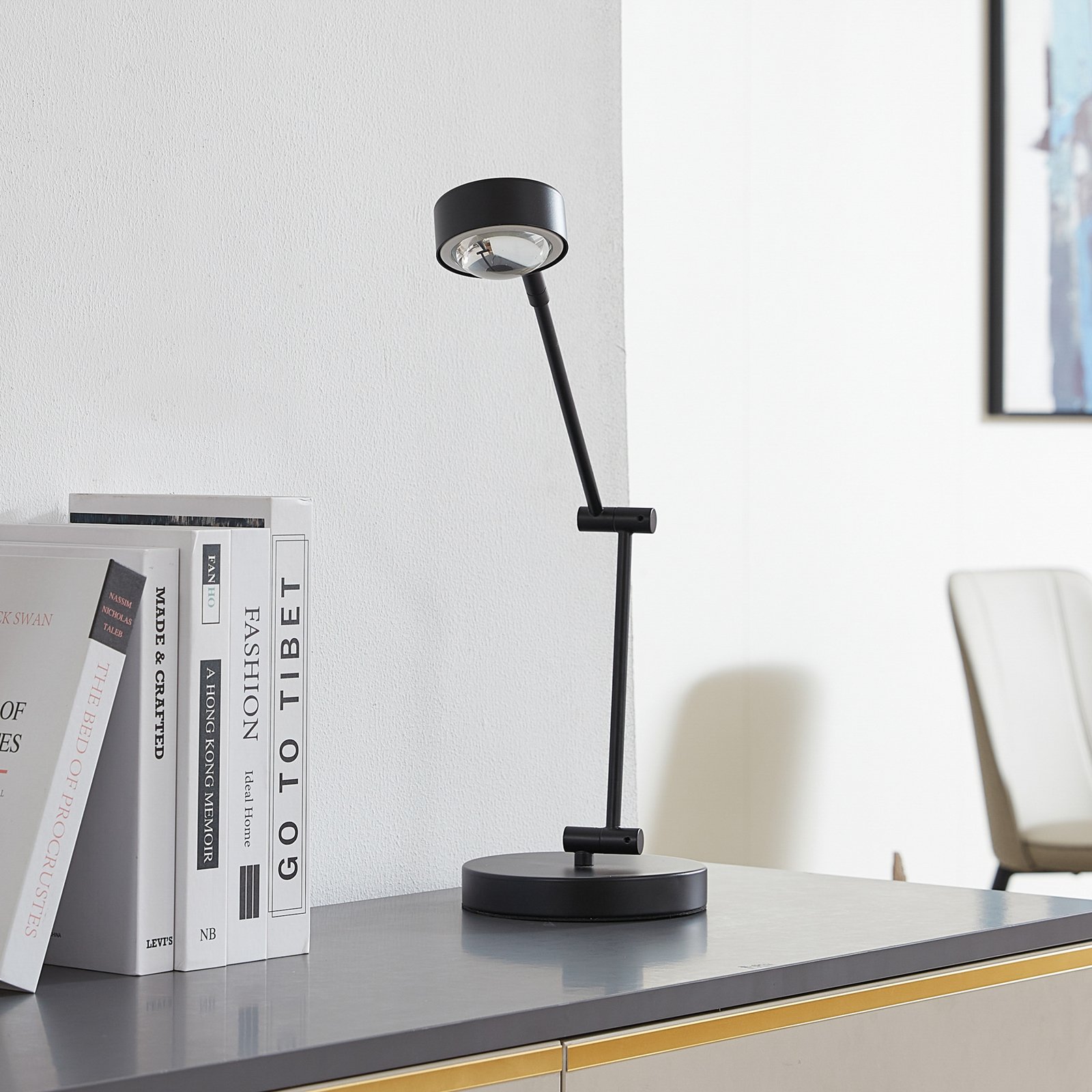 Lampada da tavolo Lindby Jyla, 36 cm, nero opaco, GX53, flessibile