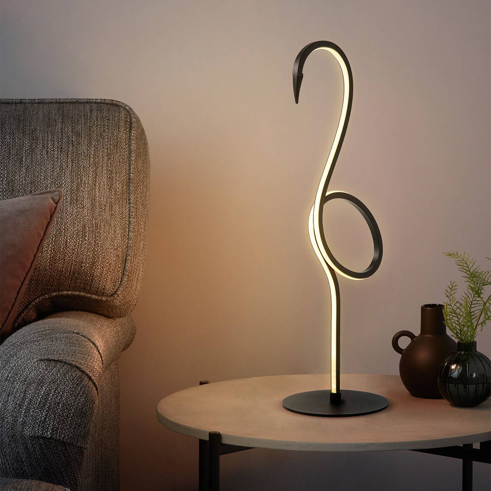 Flamingo LED-es asztali lámpa, fekete, fém, 50 cm magas