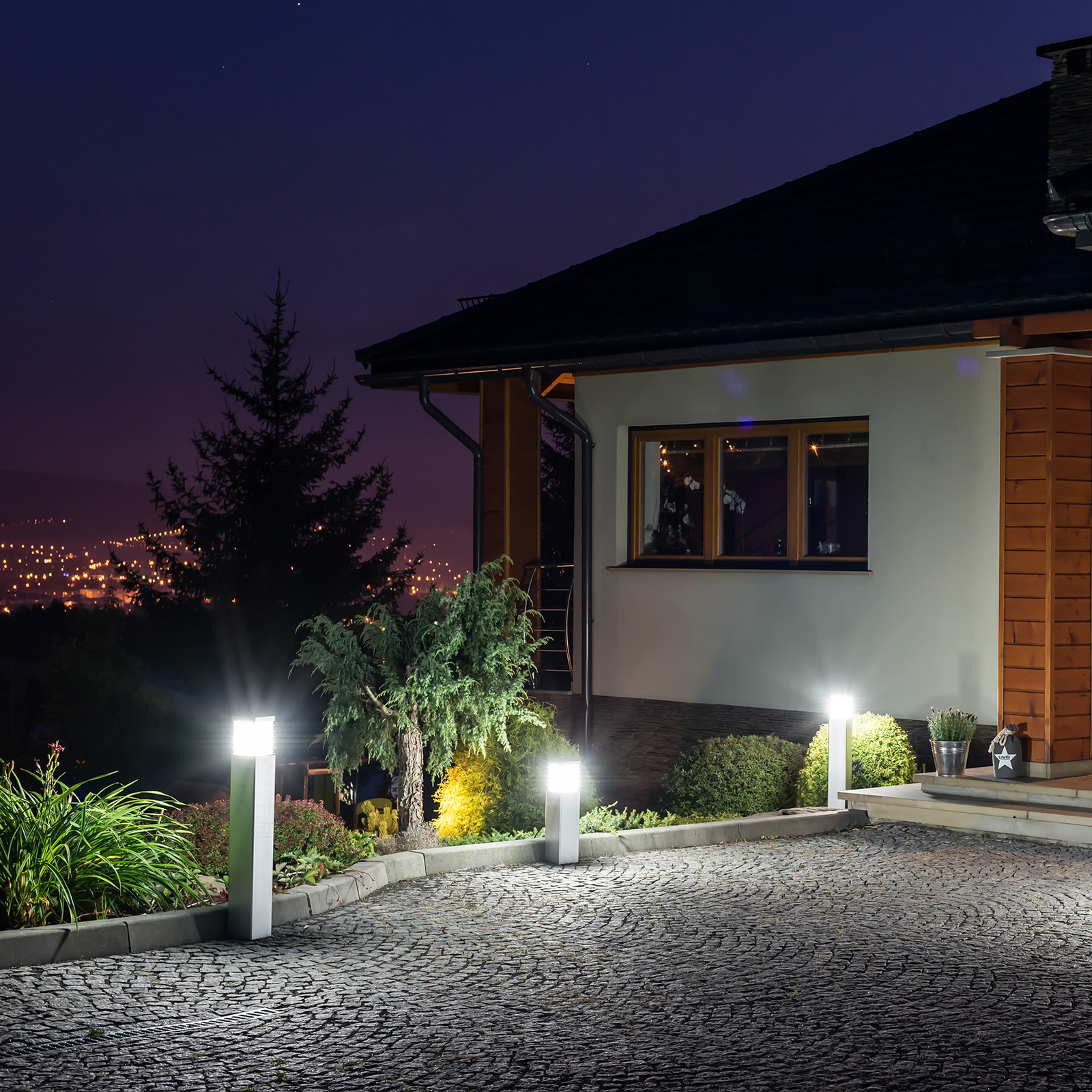 Lampă LED stâlpișor Halmstad, 85 cm, aluminiu, 8,5 W, cu ancoră de fixare în