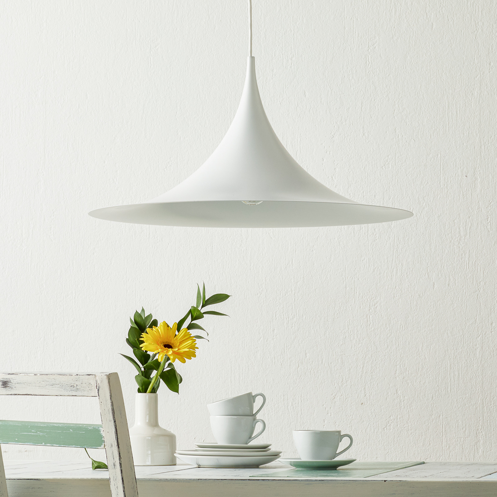 GUBI Semi pendant light Ø 60 cm white, for Living / Dining Room, metal, E27, 60 W, energy efficiency: A++, H: 30 cm