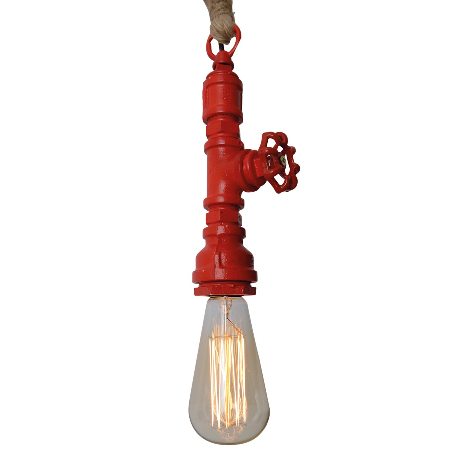Lampa wisząca Vintage z liną konopną – czerwona