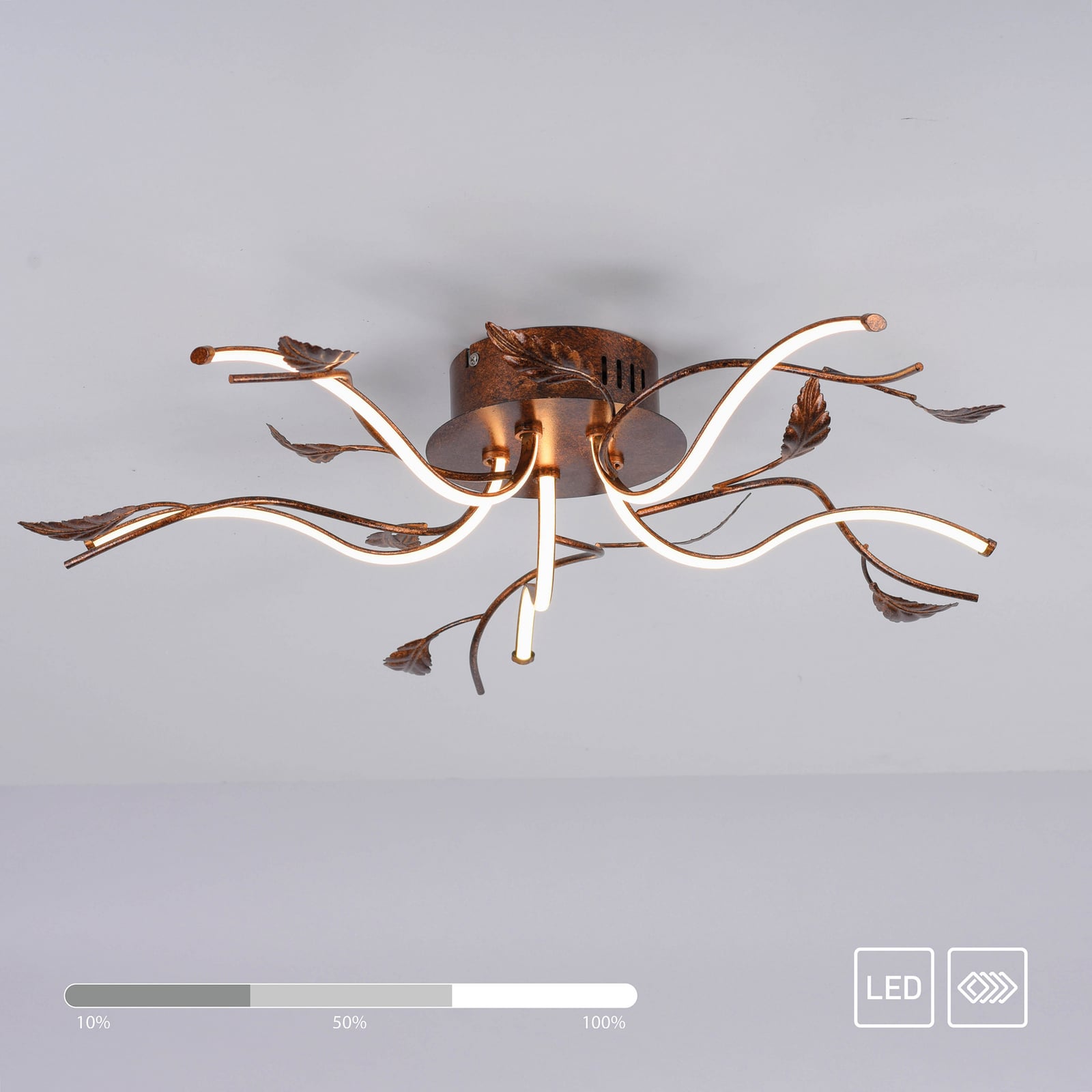 LED-loftlampe Aurelia, rustbrun, metal, 2.700 K, dæmpbar LED-loftlampe Aurelia, rustbrun, metal, 2.700 K, dæmpbar