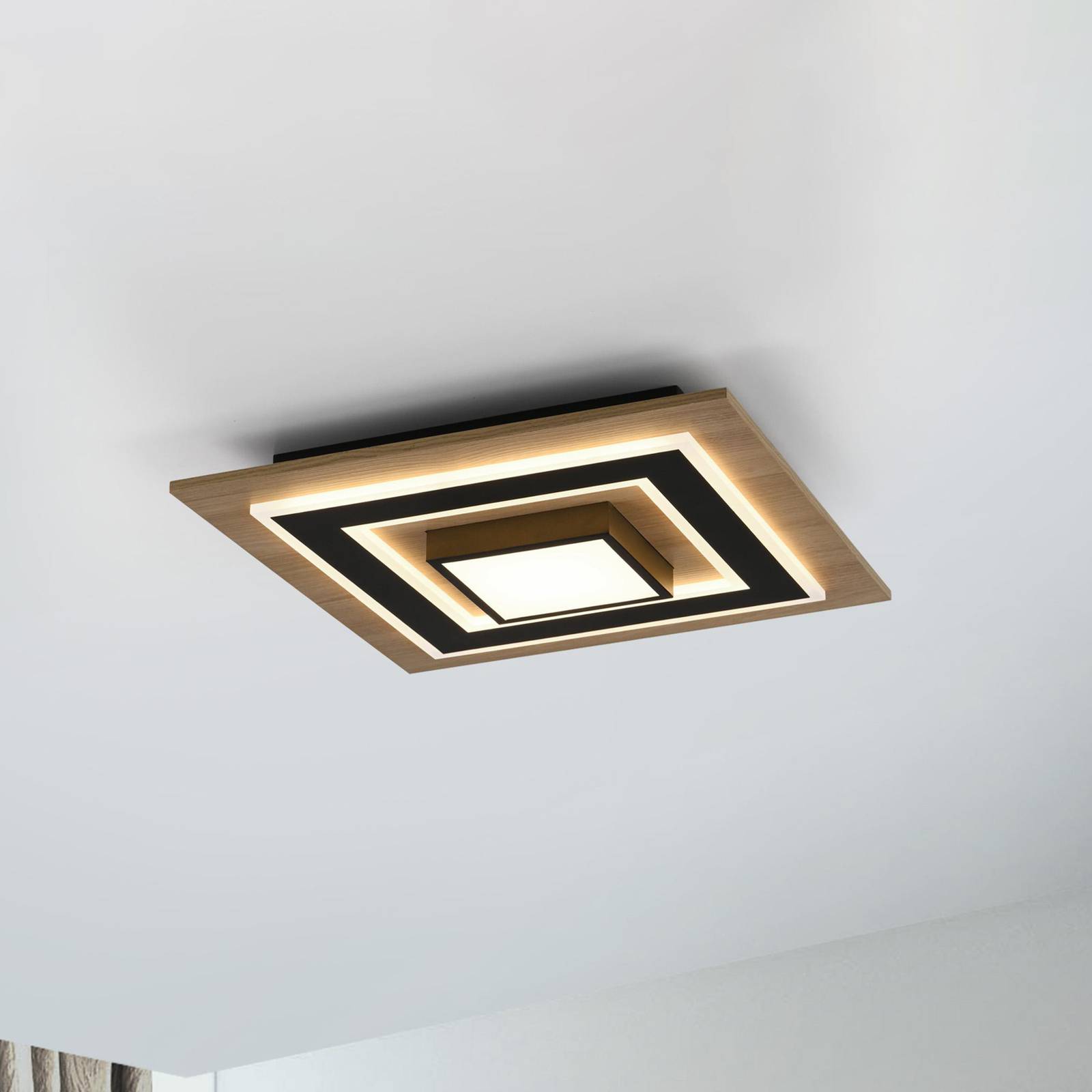 JUST LIGHT. Plafonnier LED Tola angulaire à 2 lampes bois 3000 K