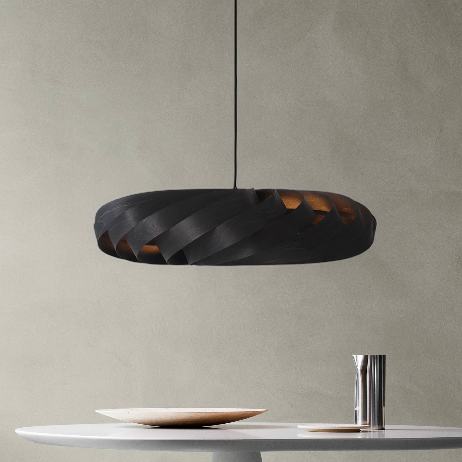 Lampa wisząca Tom Rossau TR5, Ø 80 cm, czarna, drewno brzozowe