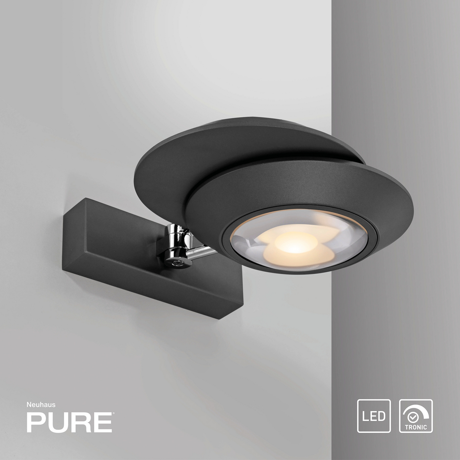 Aplică LED PURE Oculis, negru, 30 cm fier/sticlă, 2 becuri