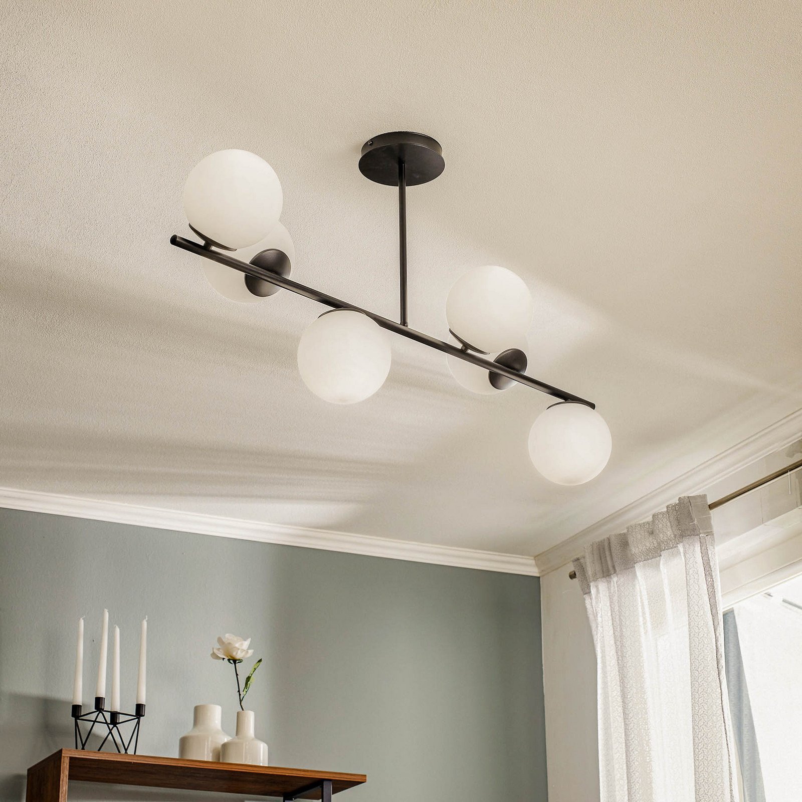 EMIBIG LIGHTING Plafonieră Kabo 1 braț negru 6 becuri - Camera de zi / sufragerie - Modern - negru alb opal - Sticlă