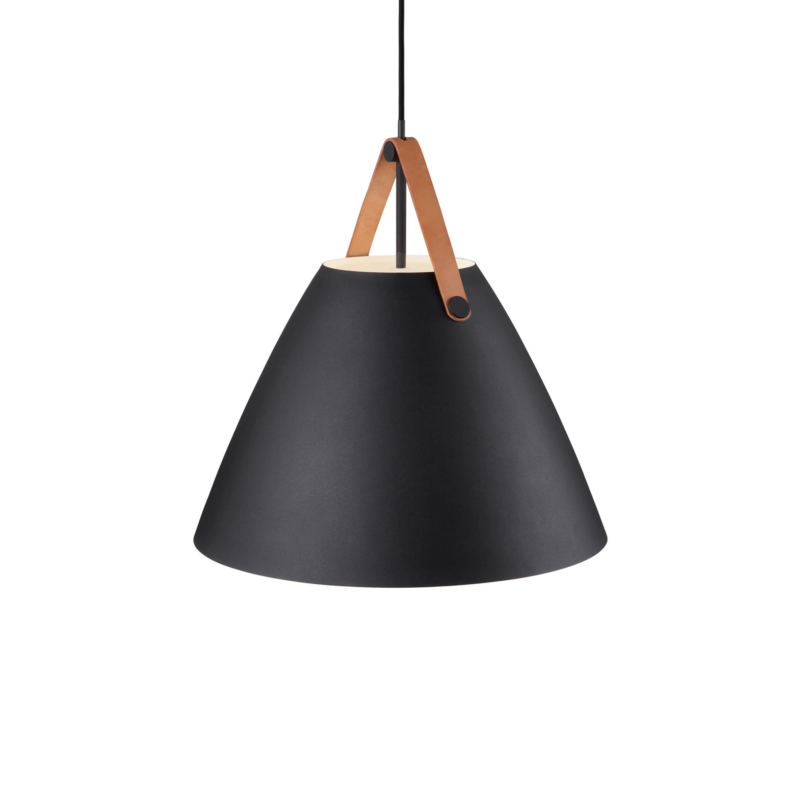 Piekaramais gaismeklis Strap ar metāla abažūru Ø 48 cm, melns