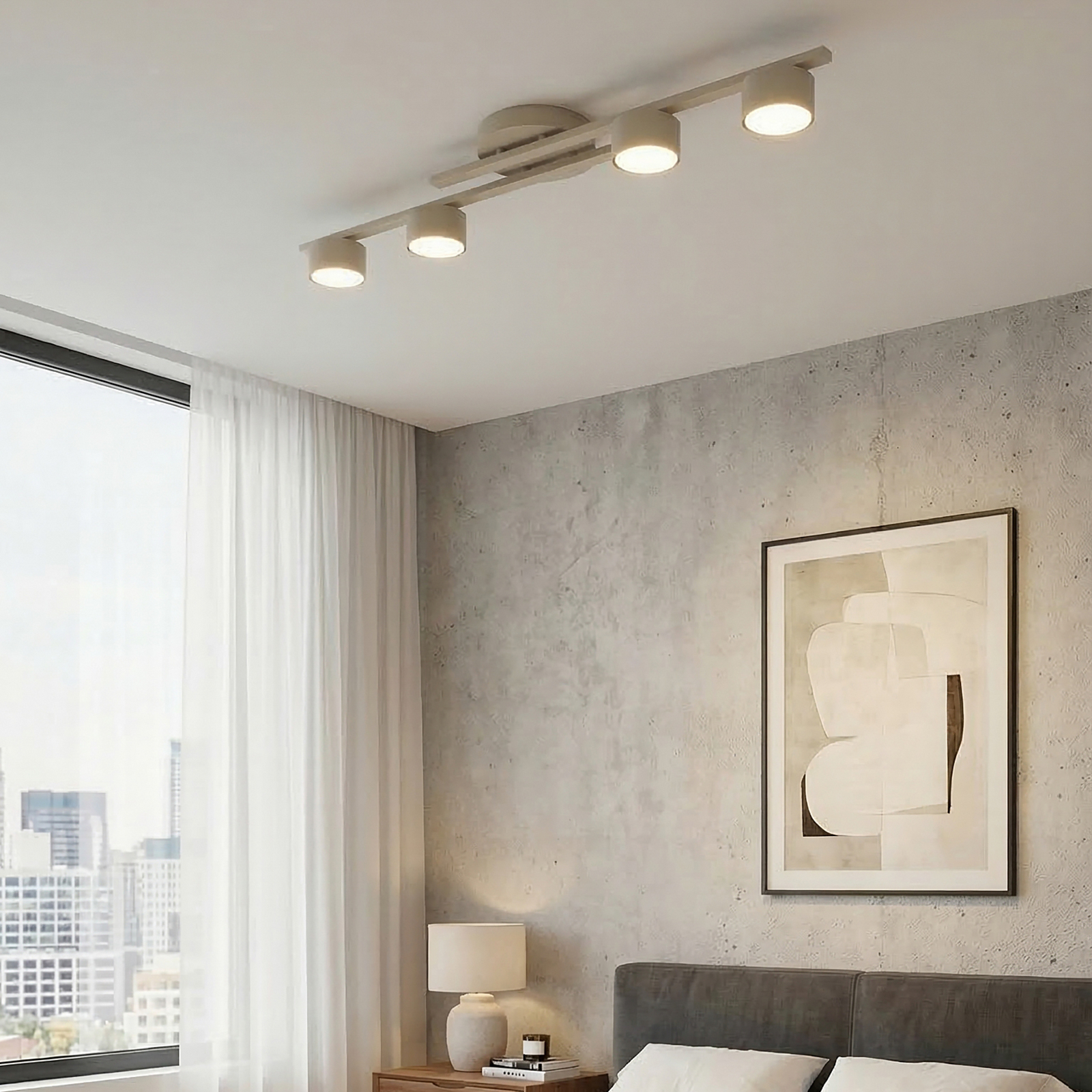 FRAGMENT ceiling light, beige, length 87 cm, 4-bulb, metal FRAGMENT ceiling light, beige, length 87 cm, 4-bulb, metal
