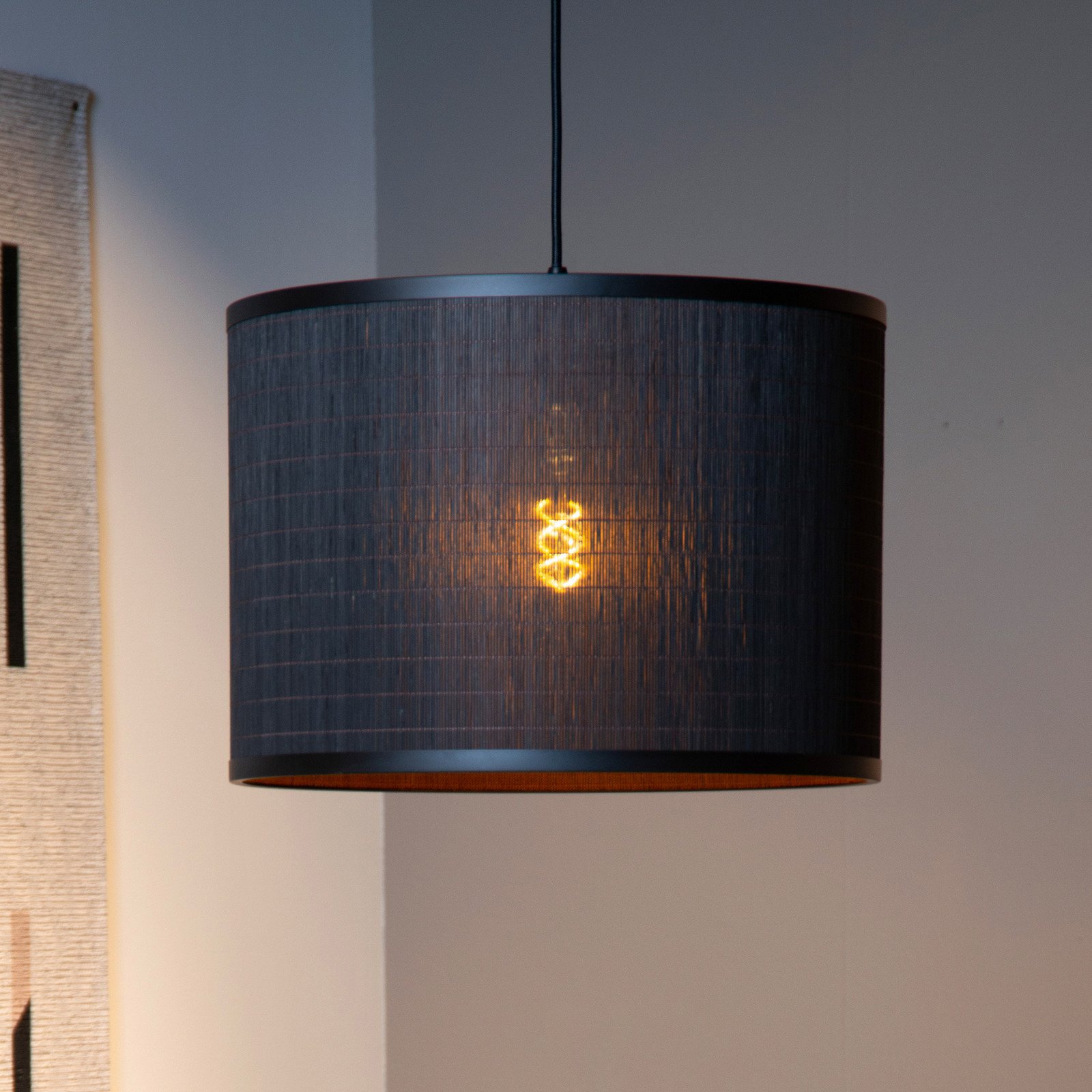 Lucide Lampă suspendată Tagalog din ratan negru/natur - Camera de zi / sufragerie - negru natural - Lemn