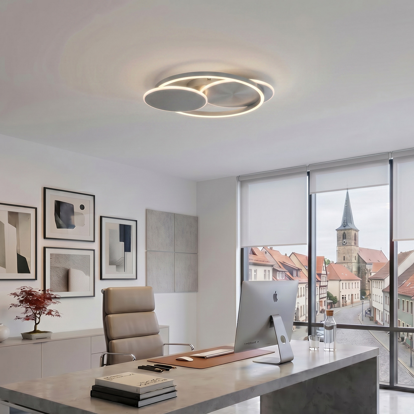 LED-Deckenlampe Lunea, Ø 66 cm, silberfarben, Metall, CCT