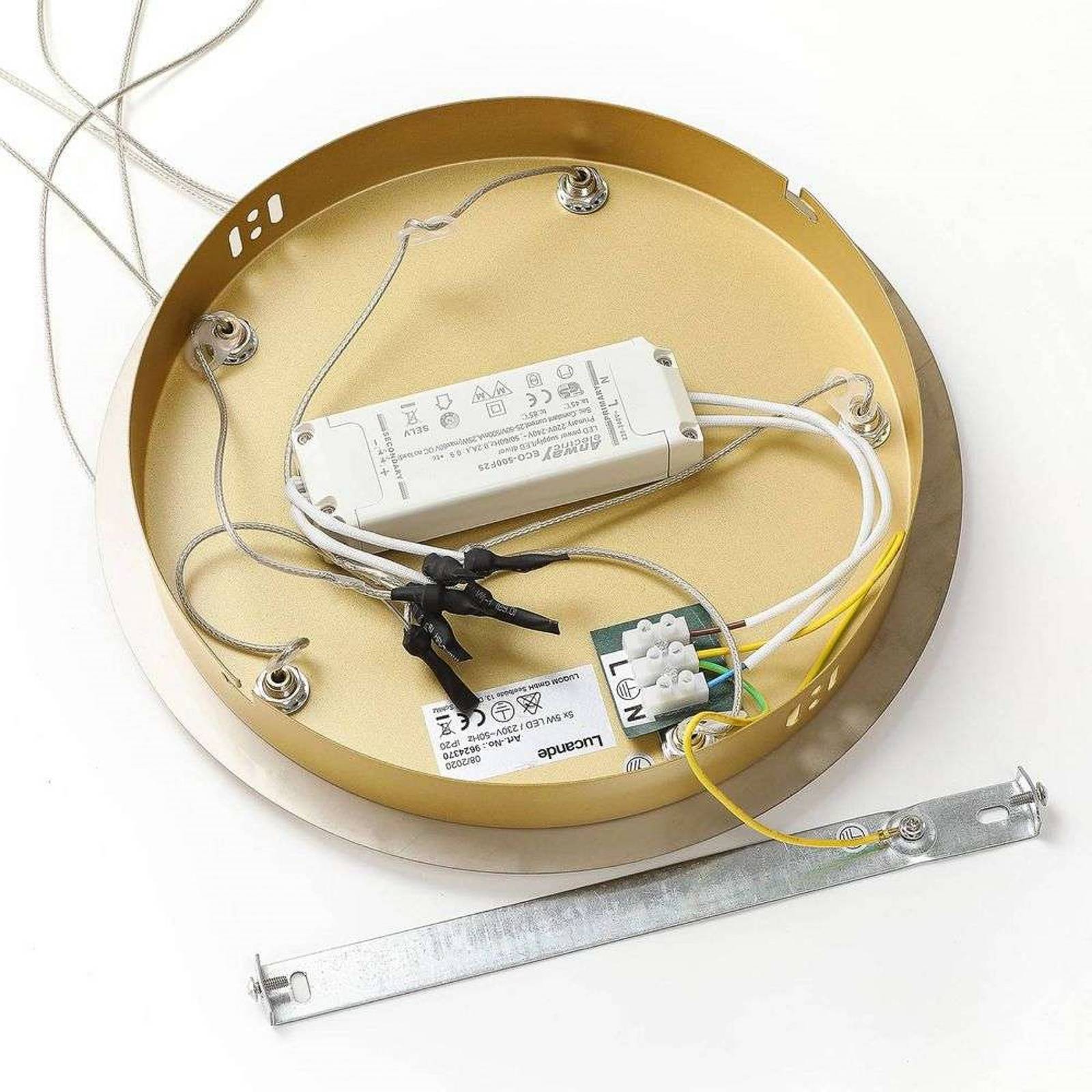Lucande Lampa wisząca LED Hayley, Ø 30 cm, 5-punktowa, złota, szkło
