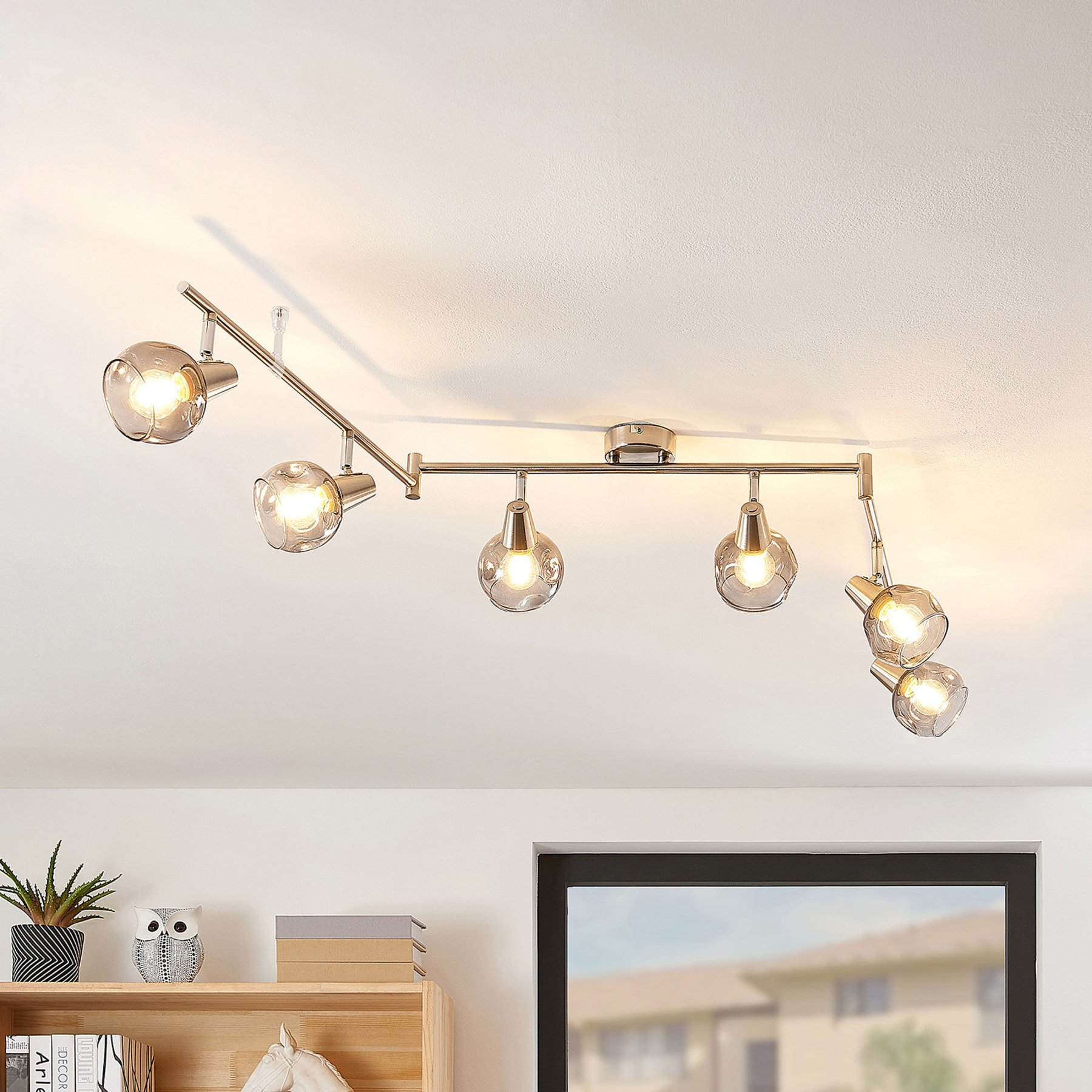 Lindby Almina plafondlamp, rookglas, 6-lamps