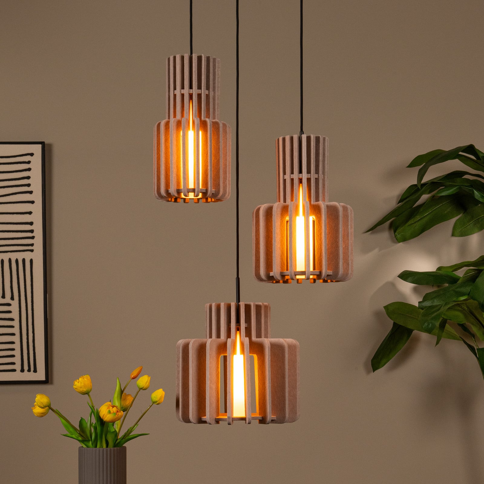 Lucide Lampă suspendată Rollo taupe Ø 50 cm țesătură/metal/sticlă 3 becuri. - Camera de zi / sufragerie - Țesătură / Textil