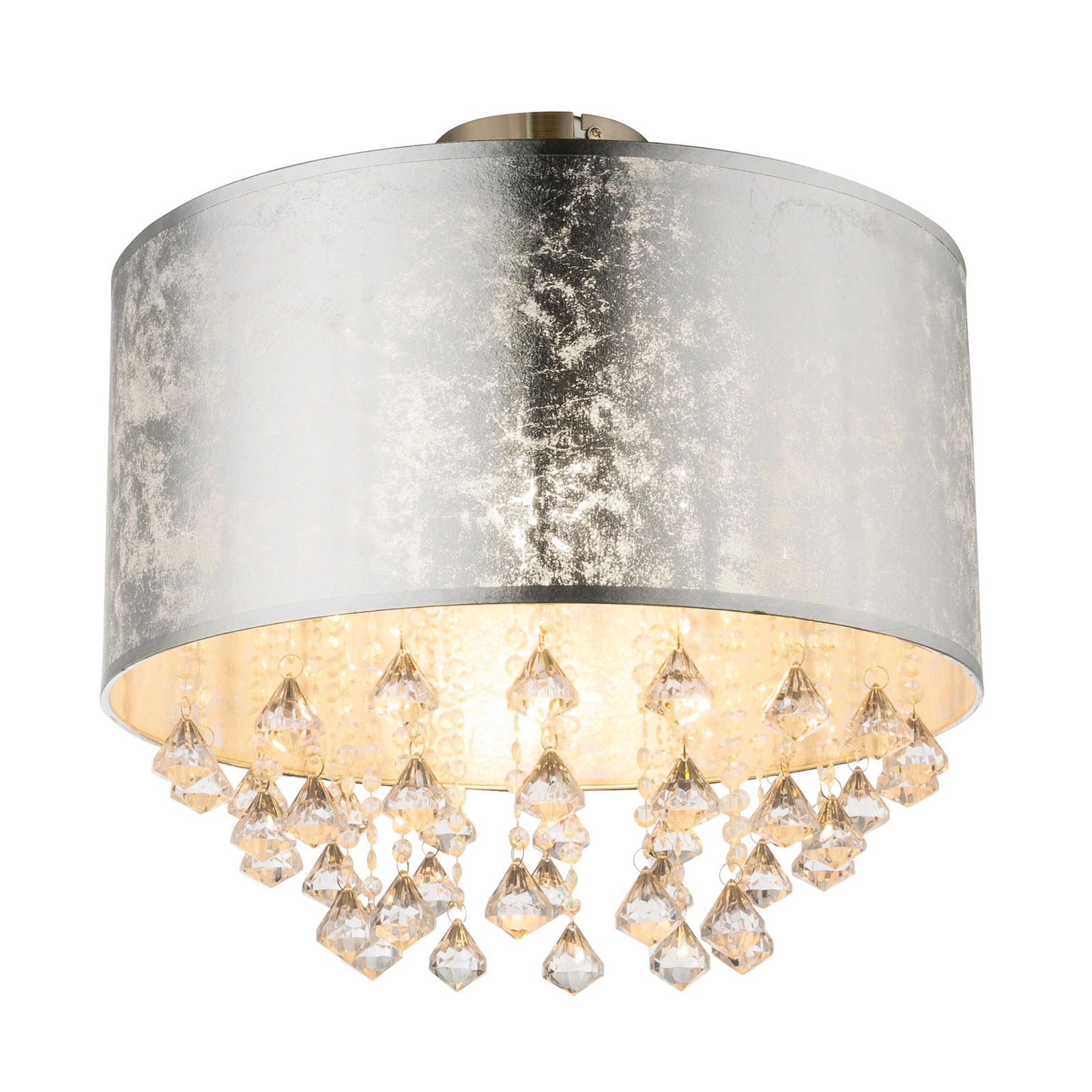 Stropna lampa Amy s akrilnim kristalima, srebrni list