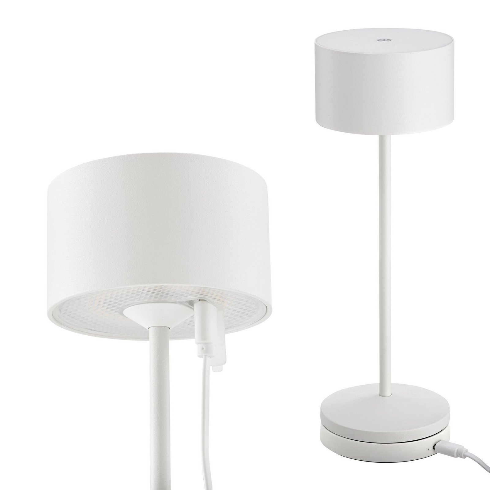 LED-akku-pöytälamppu Veluna, valkoinen, korkeus 25 cm, IP44, himmennettävä, CCT
