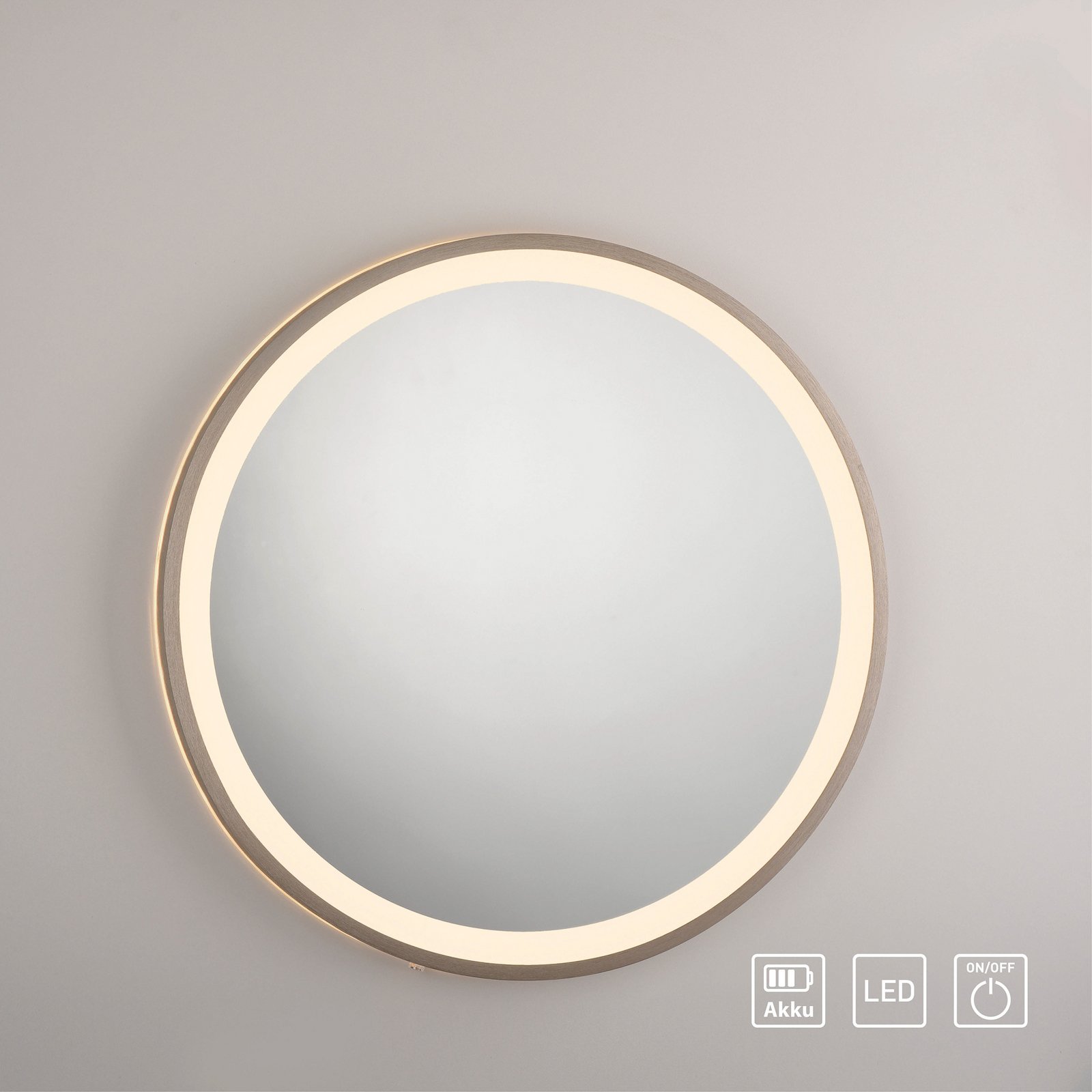 LED-Wandspiegel VIDRO, bronze, Ø 46 cm, Powerbank, Schalter