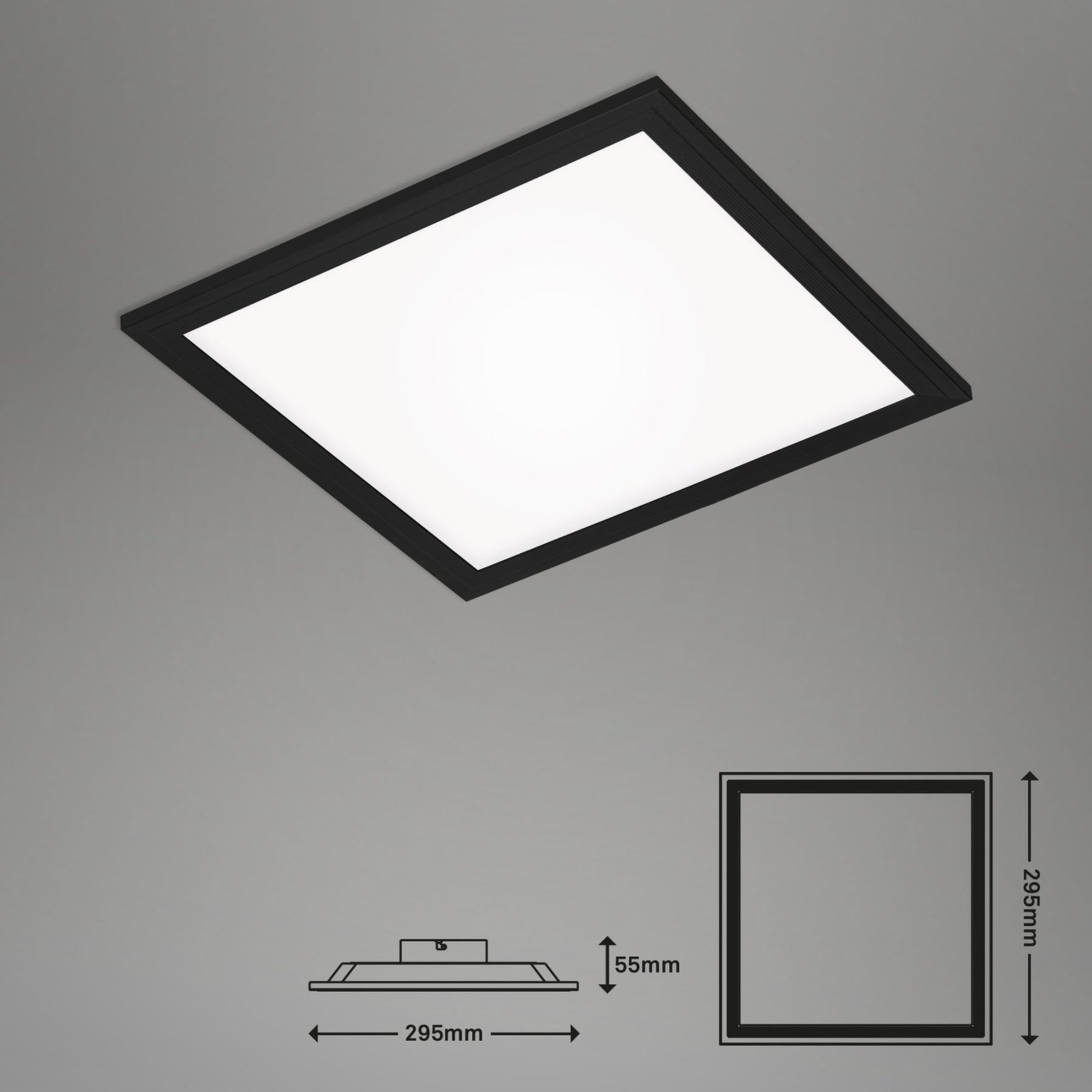 Simple LED-panel, sort, ultrafladt, 30 x 30 cm