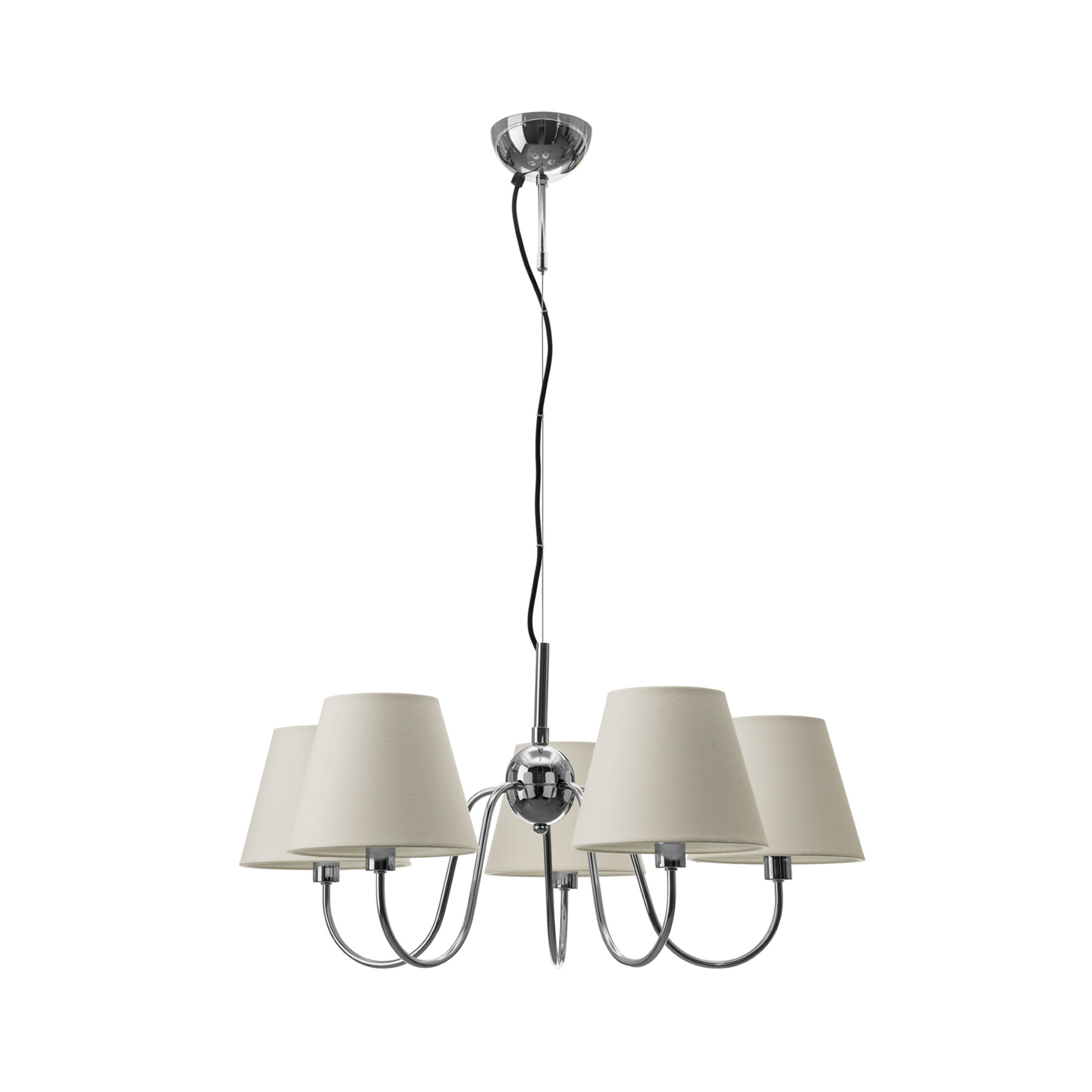 Lynx chandelier, chrome/white, 5-bulb, metal, fabric, E14 - By Rydéns