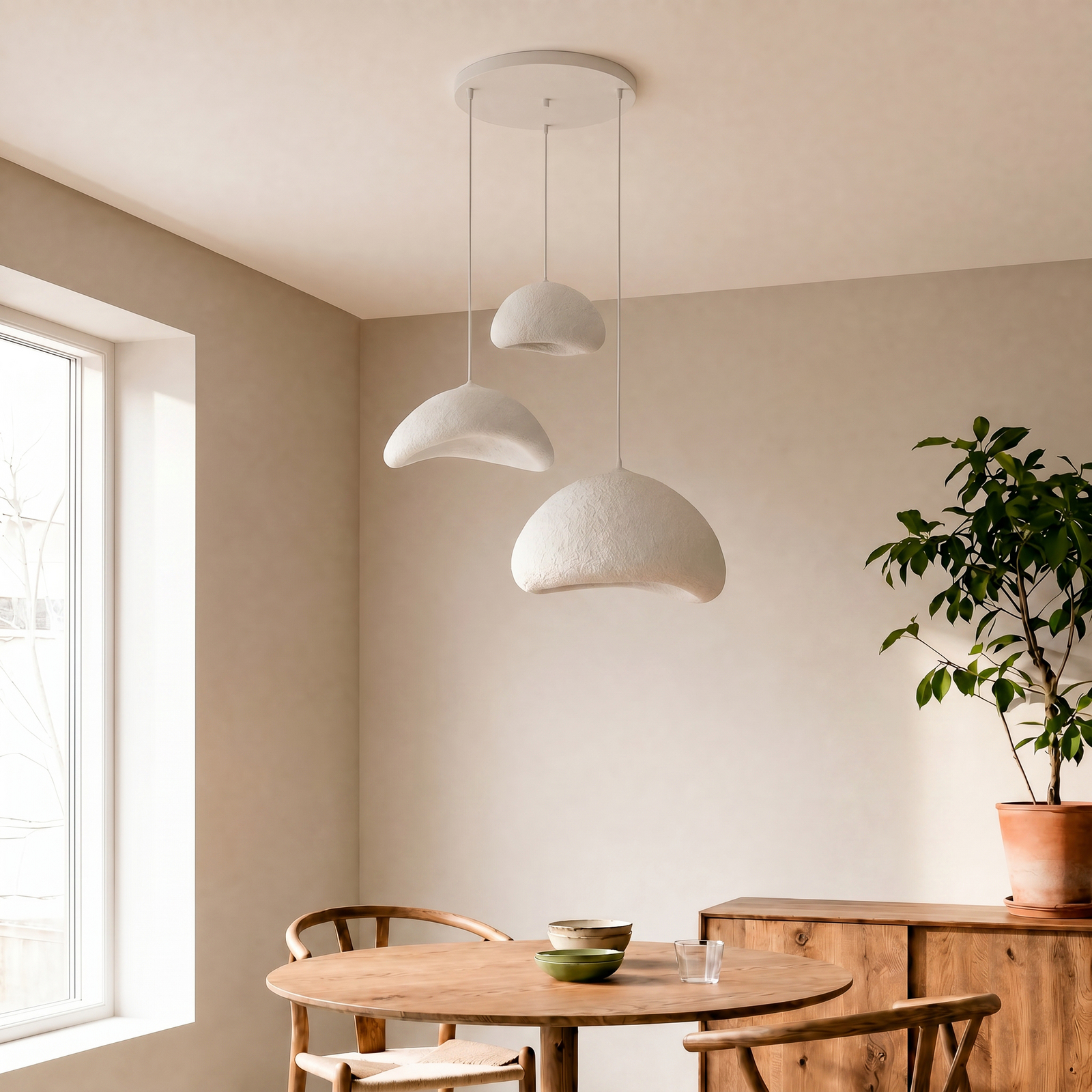Lampada a sospensione LUNA, bianca, Ø 82 cm, a 3 luci, fibra di vetro, E27