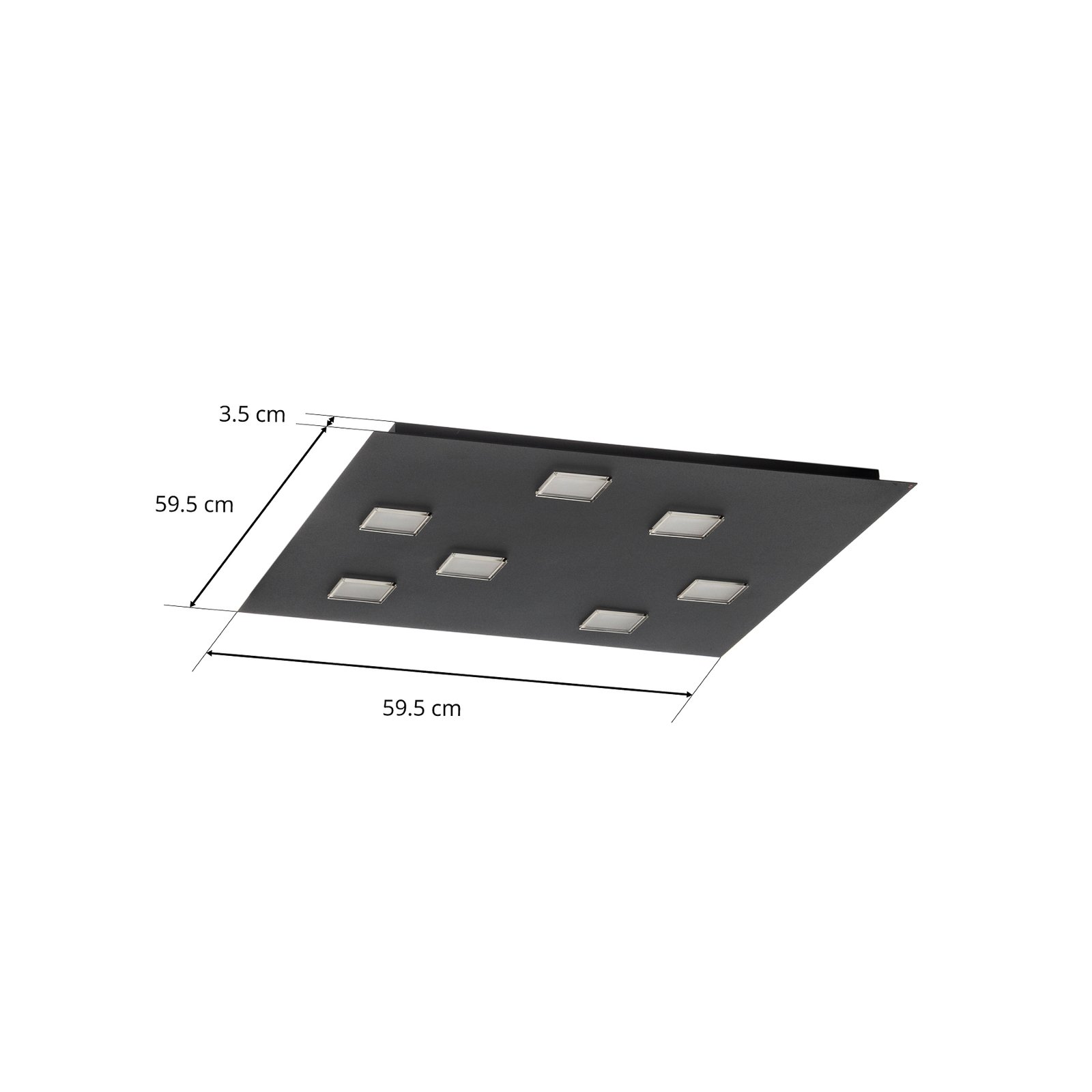 Plafonnier LED Quarter noir, 7 lampes