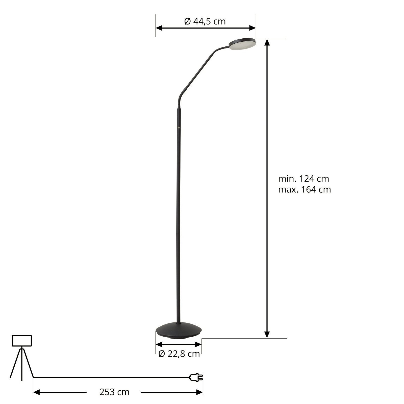 Lindby LED-akku-lattiavalaisin Elvyn, musta, säädettävä
