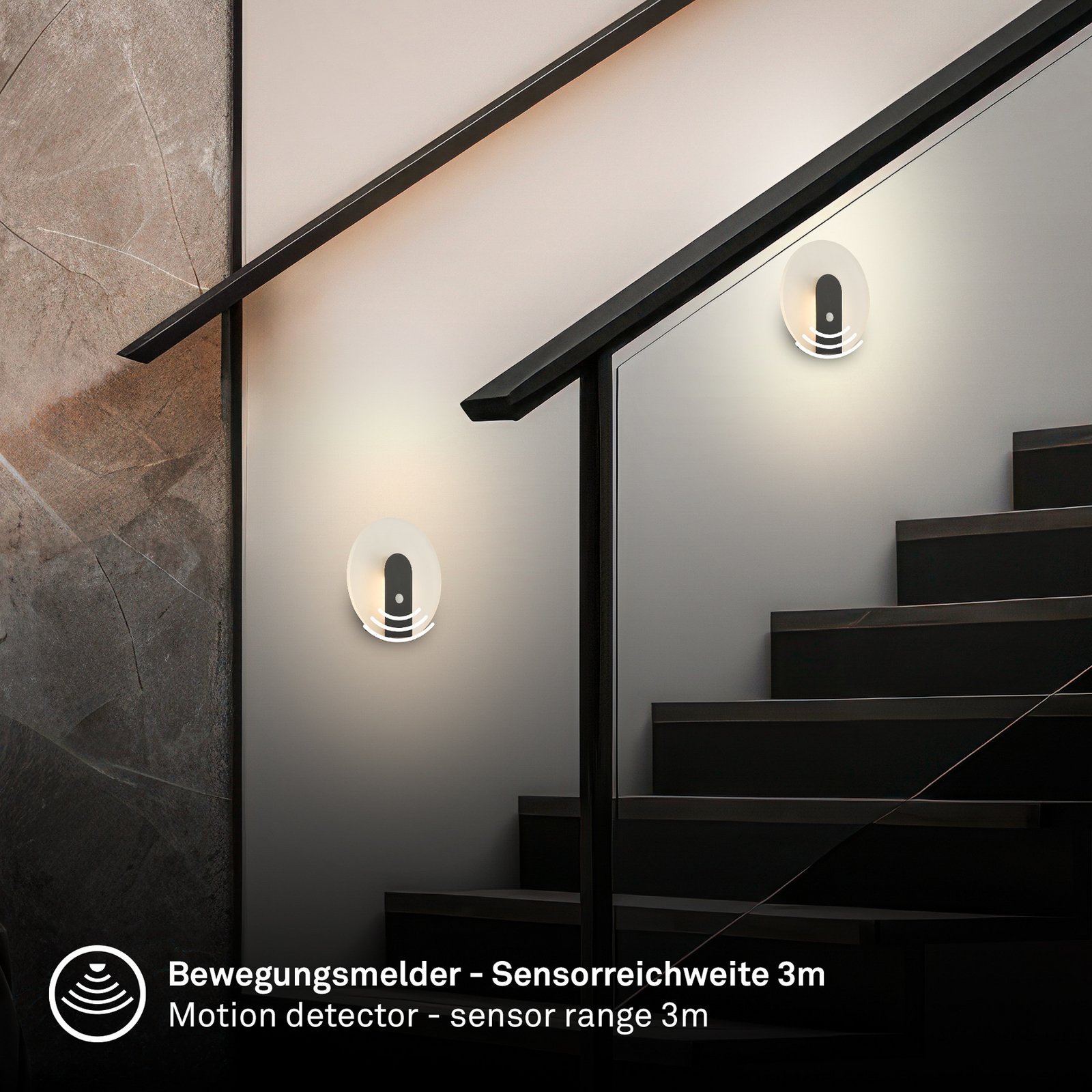 Candeeiro de parede LED recarregável Taro, preto mate, Ø 15 cm, sensor