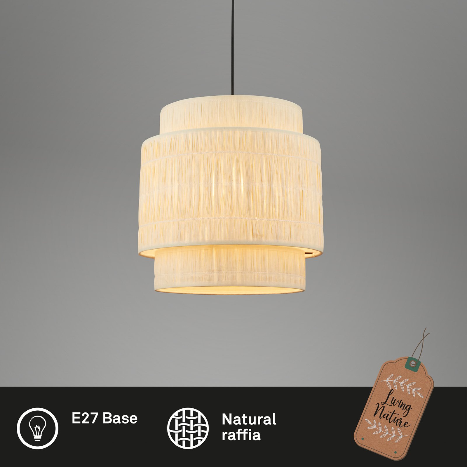 Papper hanglamp, 1-lamp, natuurlijke kleur, raffia, E27