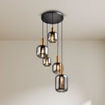 Fumo pendant light, smoked glass, 5-bulb, circular