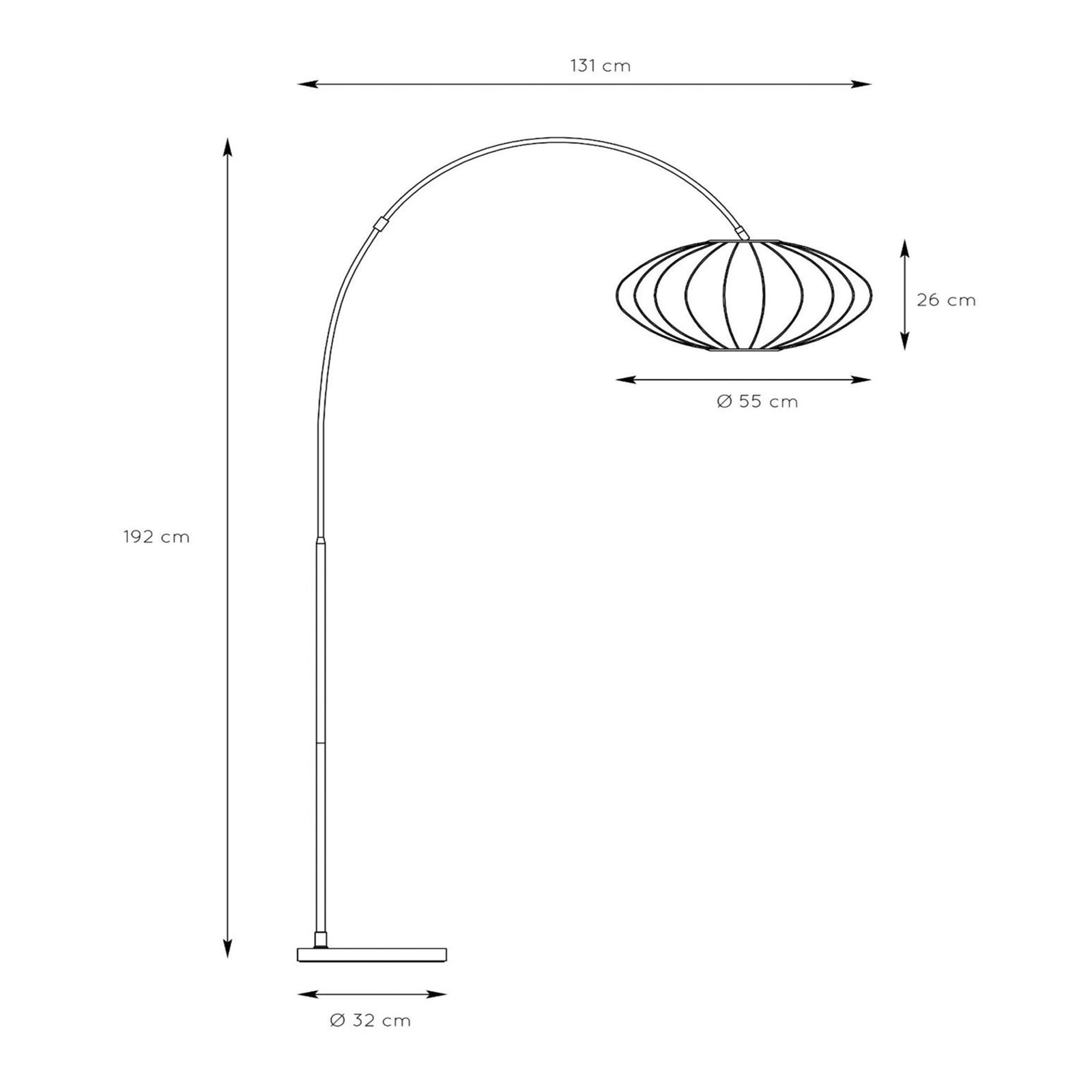 Lampadaire arqué Corina, noir, E27, 192 cm