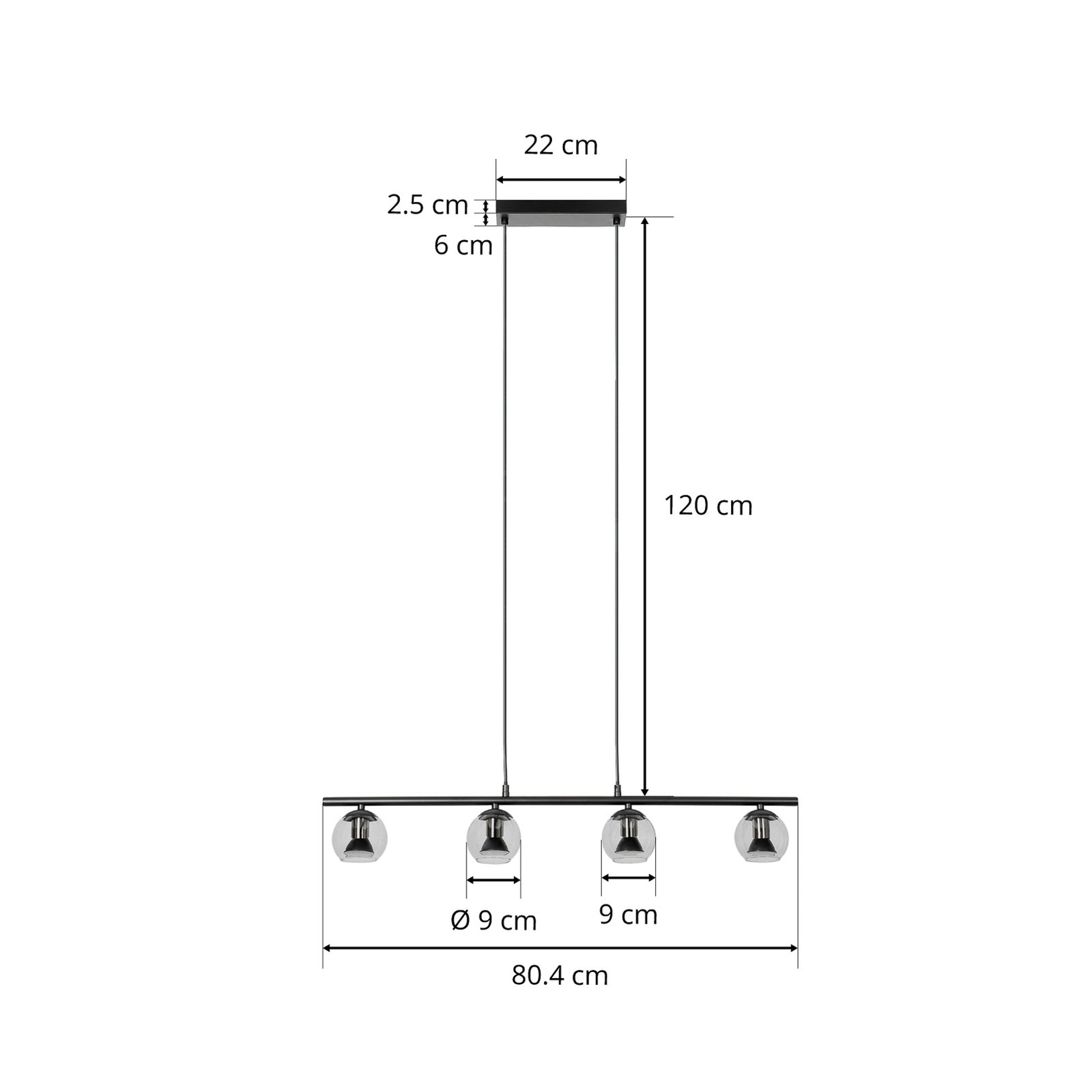 Lindby Samika viseća lampa, crna, 4 žarulje, staklo, 80,4 cm