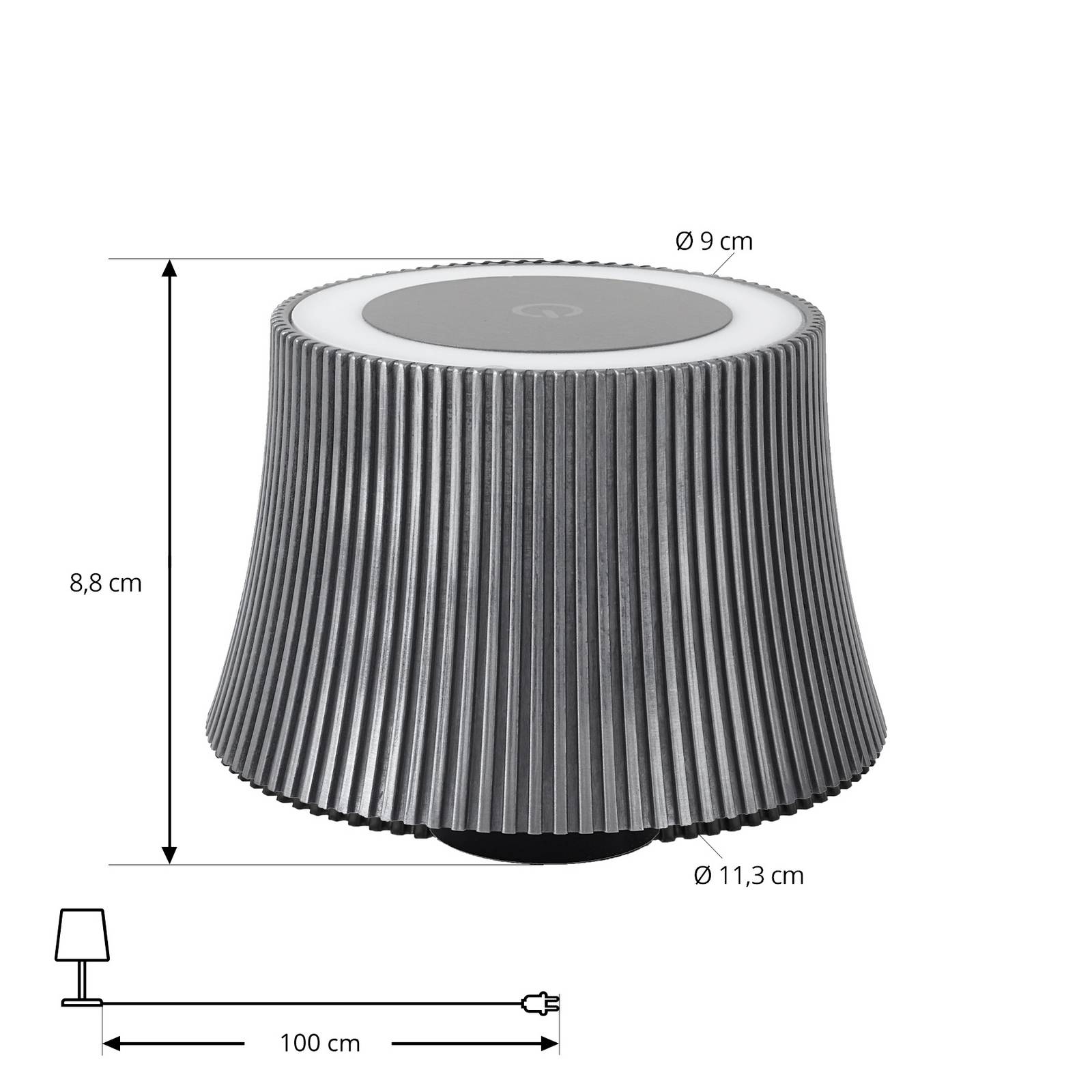 Lindby LED-Akkutischleuchte Linor, dymnoszara, USB, ściemniana
