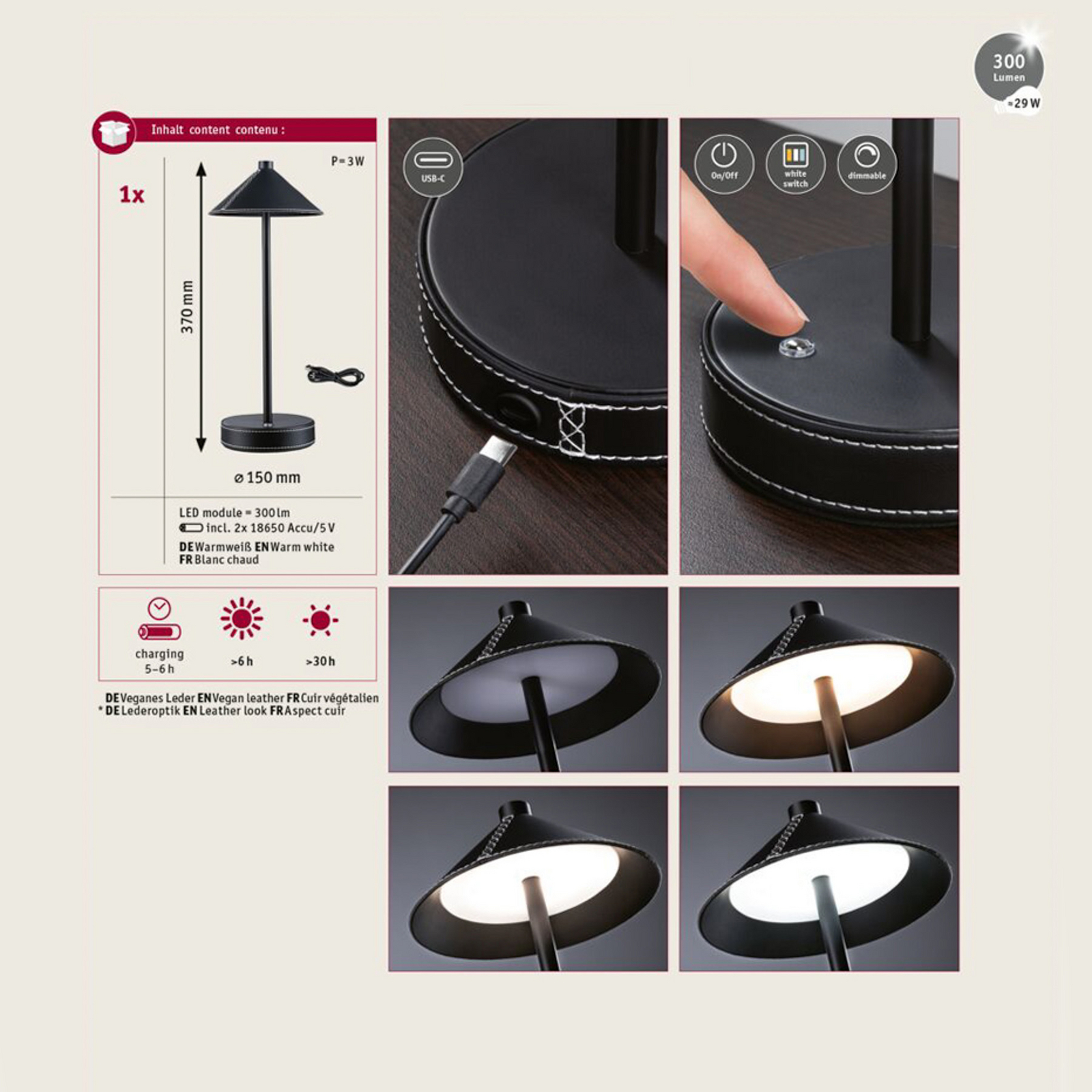 Prijenosna stolna lampa Pellini, mat crna - Paulmann Prijenosna stolna lampa Pellini, mat crna - Paulmann