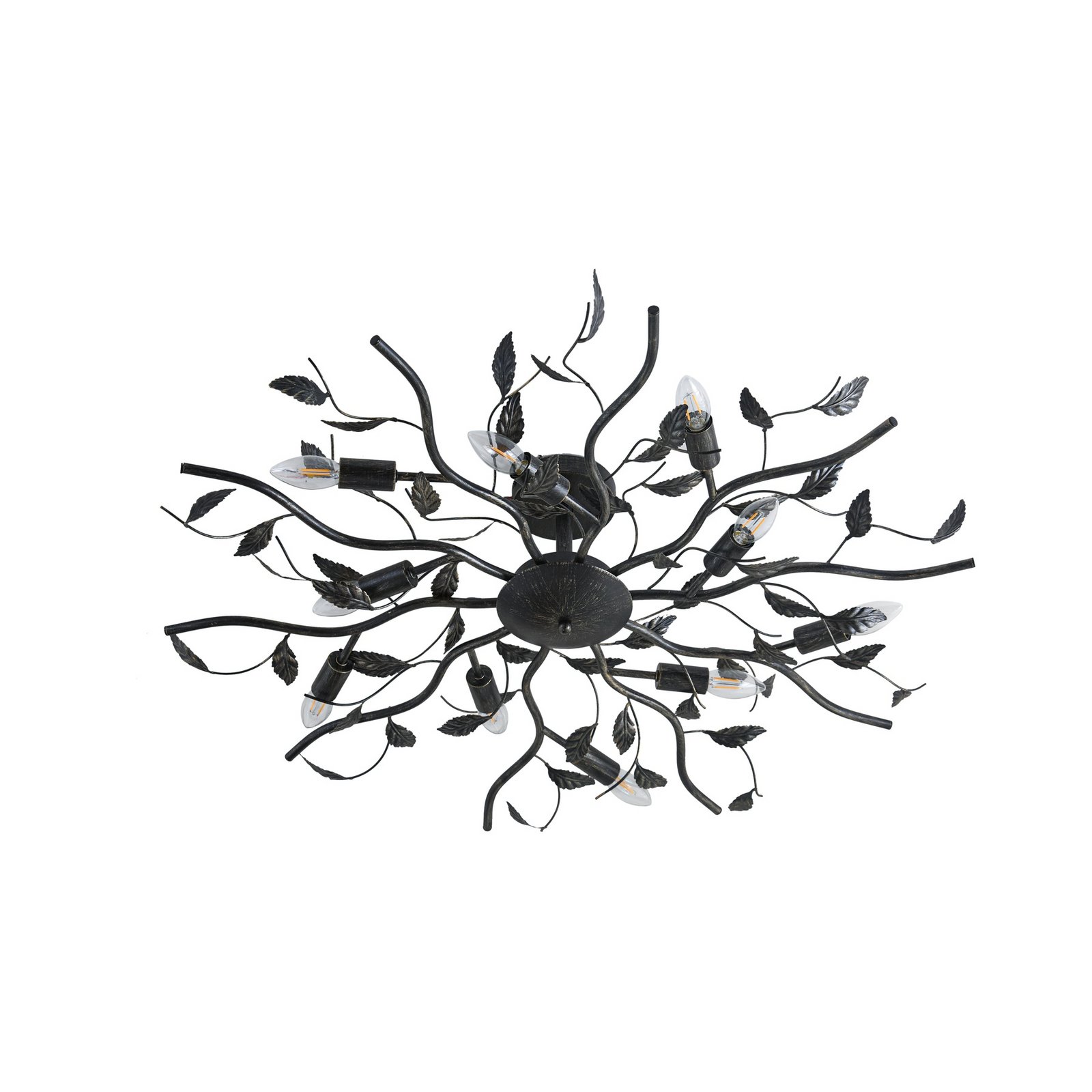 Lindby Deckenlampe Yos, 10-flg., 95 cm, schwarz-kupfer, E14