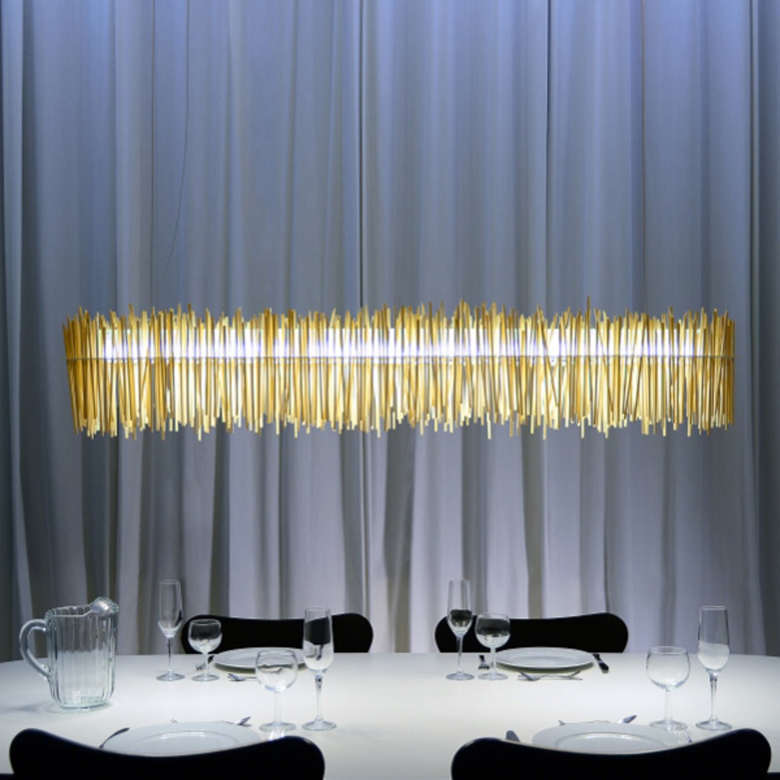 Absolut/ Radius Hayashi LED hanging light made of chopsticks, for Living / Dining Room, steel, plastic, bamboo, 18 W, energy efficiency: A+, L: 134 cm