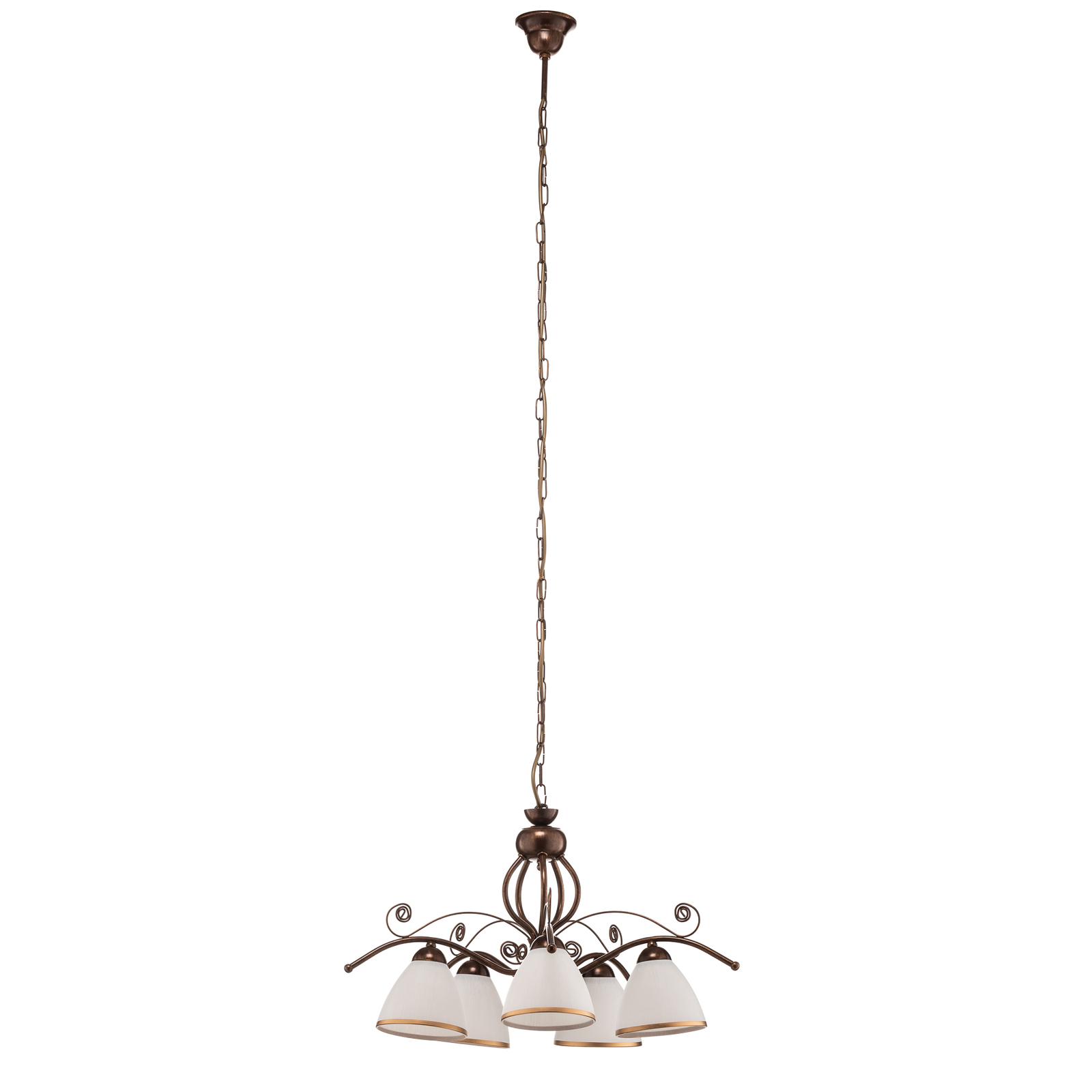 Roma hanging light in white and brown, five-bulb