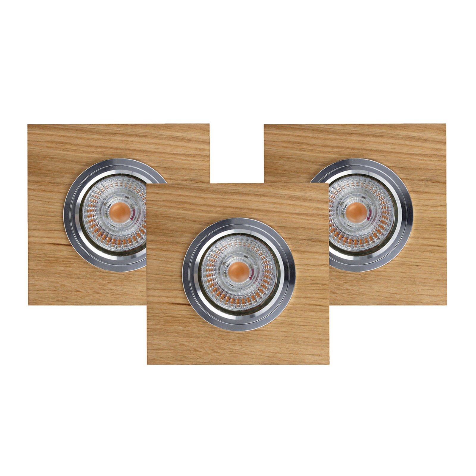 Vitar LED recessed ceiling light, oiled oak, 3-set