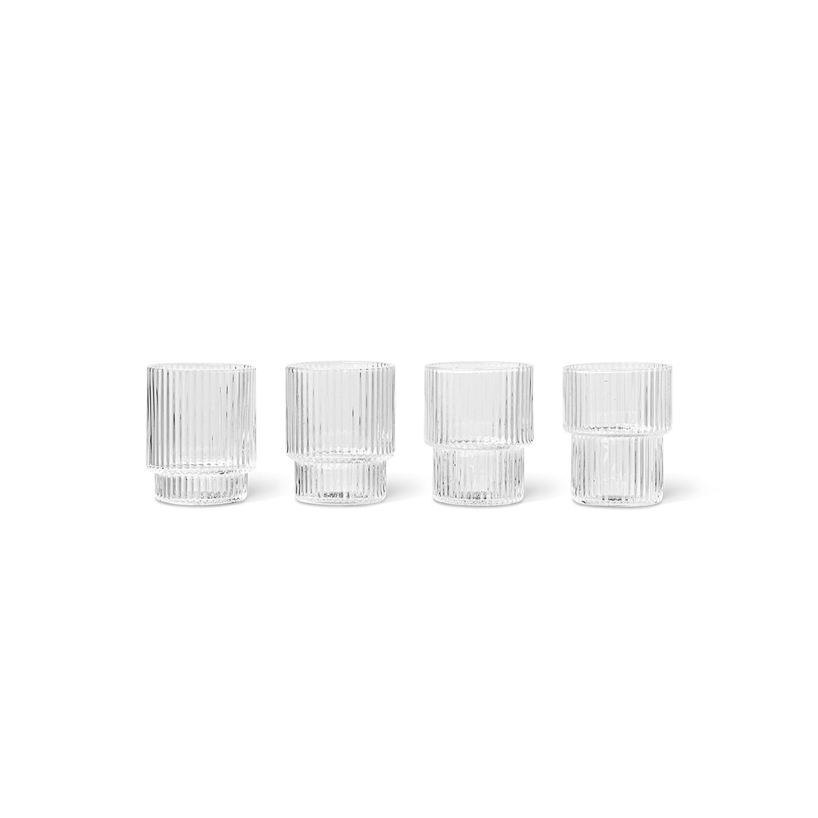 ferm LIVING Glas Ripple Small, helder, 60 ml, glas, set van 4