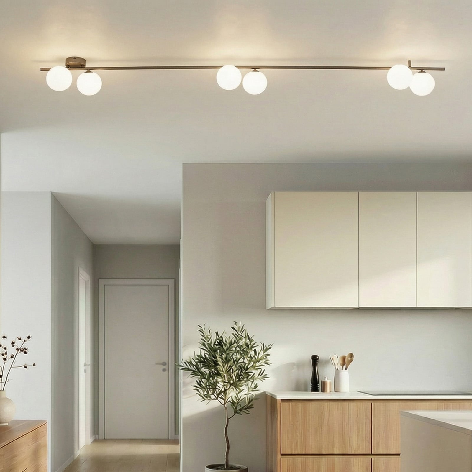 TK Lighting Plafonieră Imelo maro 6 becuri sticlă lungime 200 cm - dormitor - maro alb