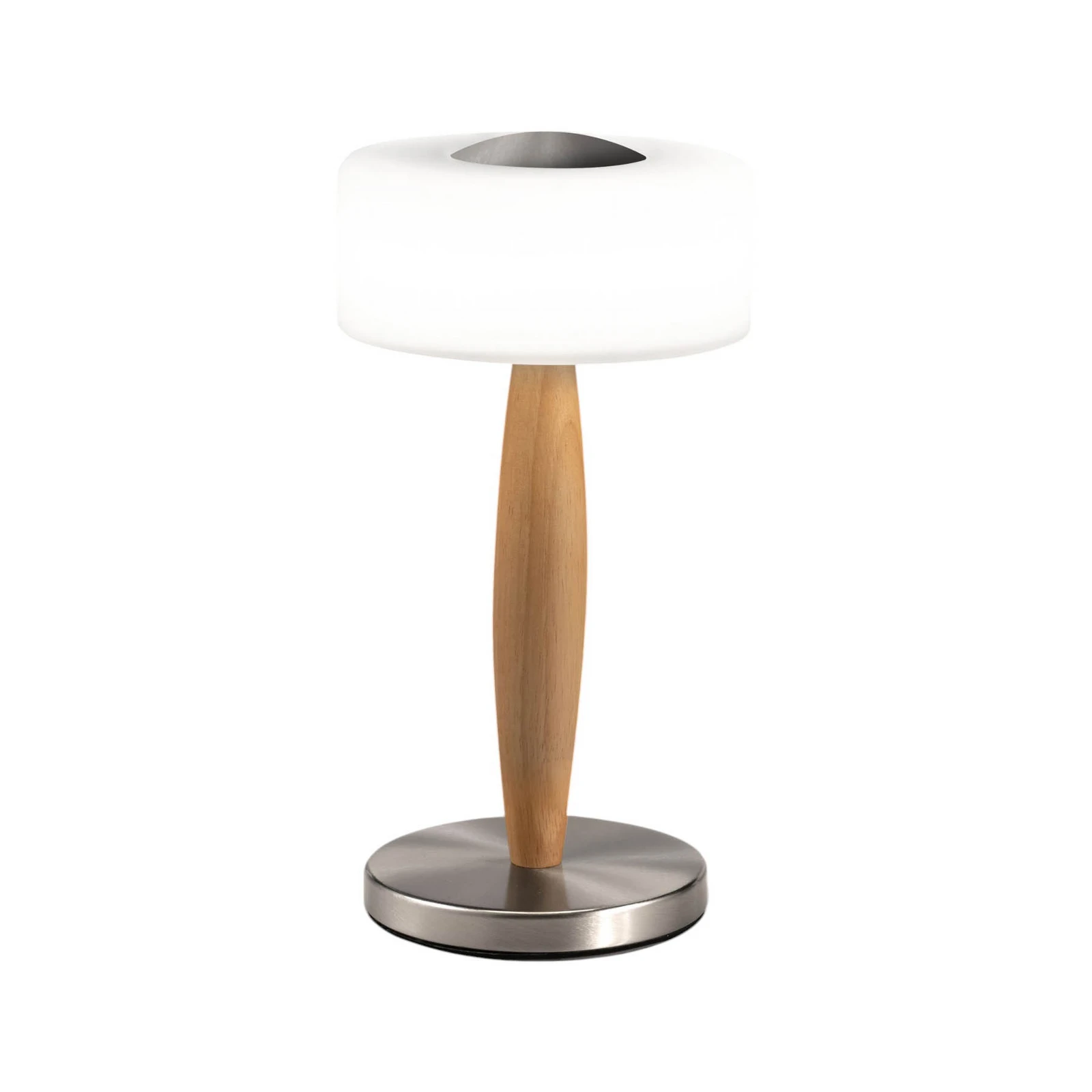 Elea LED table lamp, nickel-coloured, height 29 cm, glass, wood