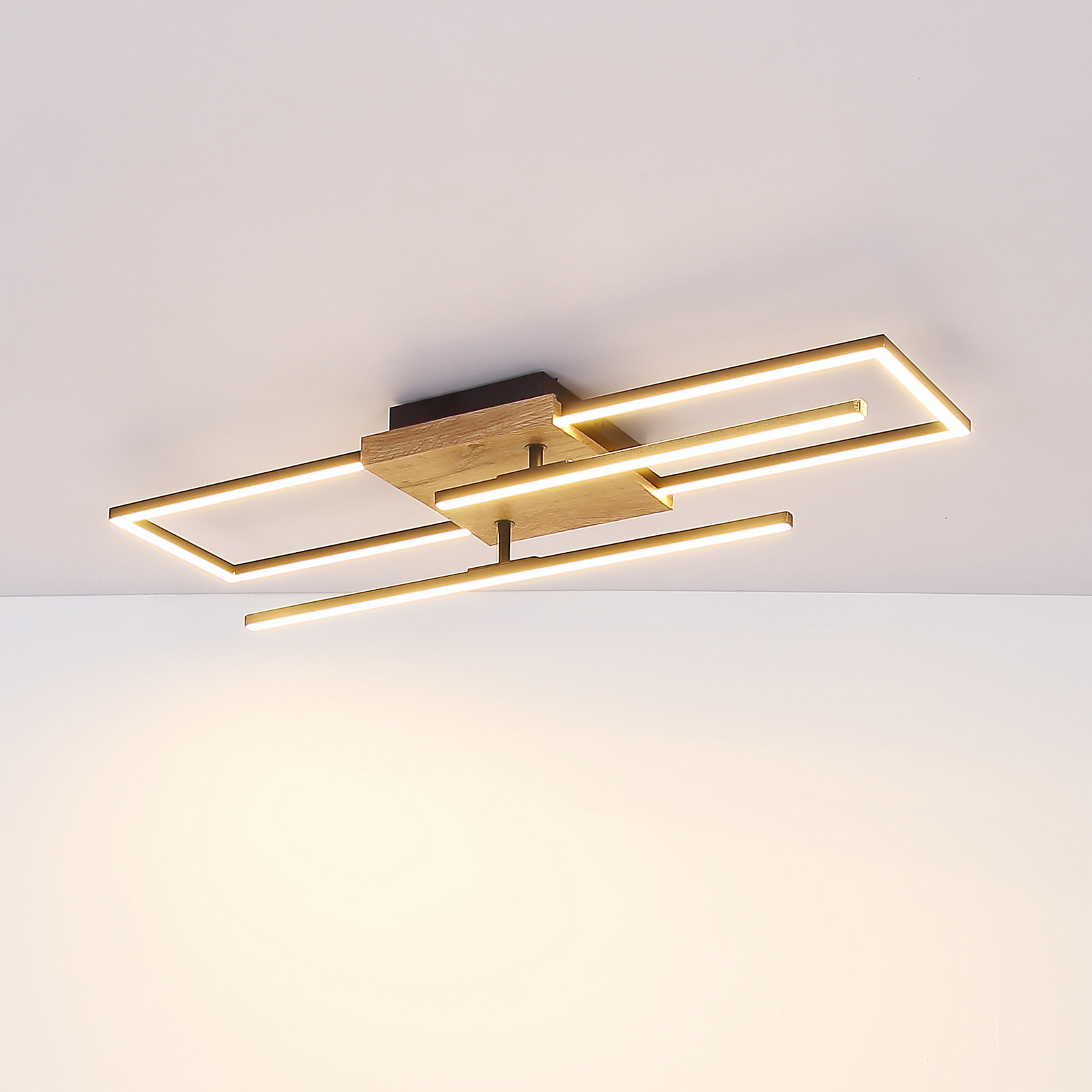 Globo Plafonieră LED Kendra lungime 80 cm - Camera de zi / sufragerie - modern - negru lemn deschis la culoare opal - Metal