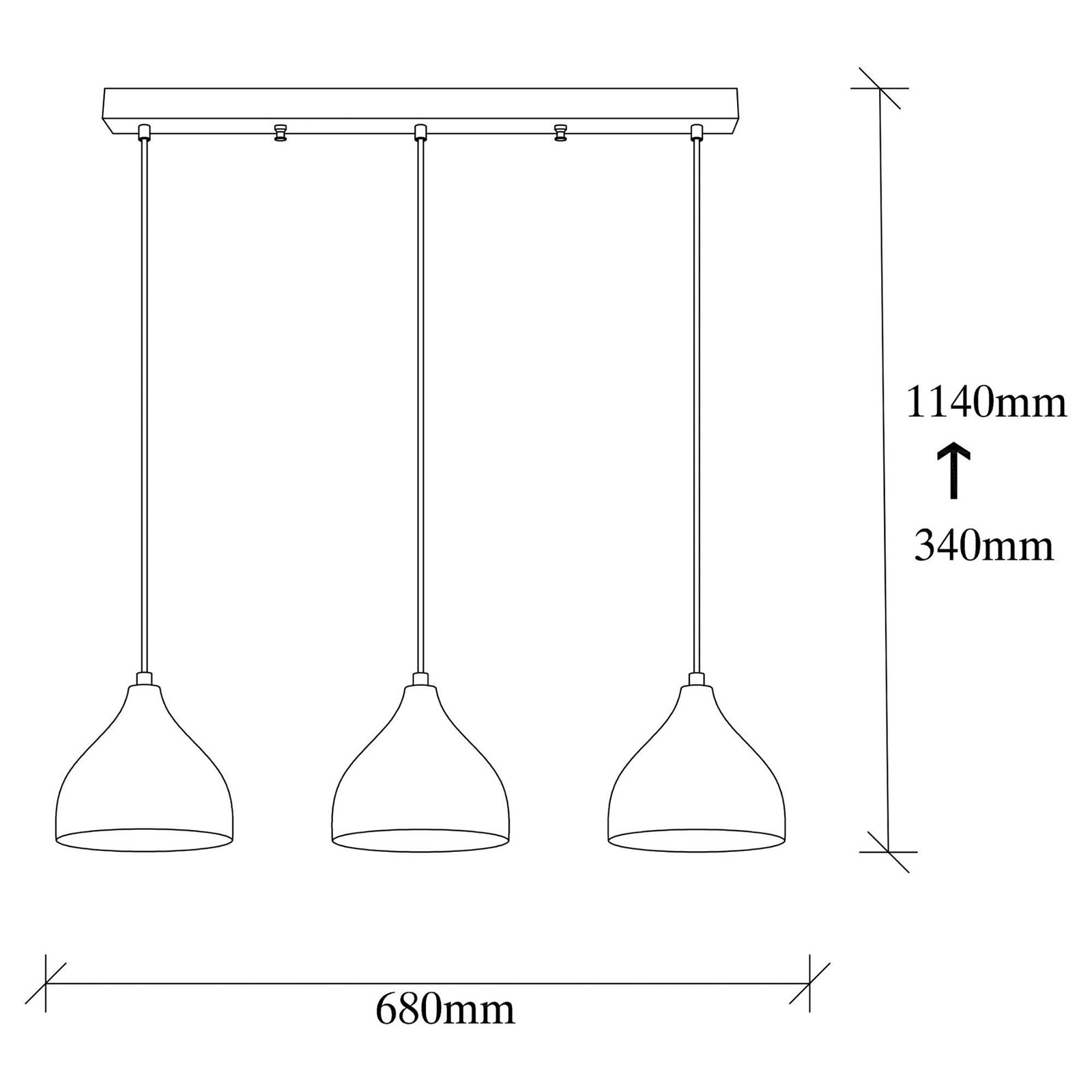 Tattoo 6214 hanglamp, goudkleurig metaal 3-lamps lineair