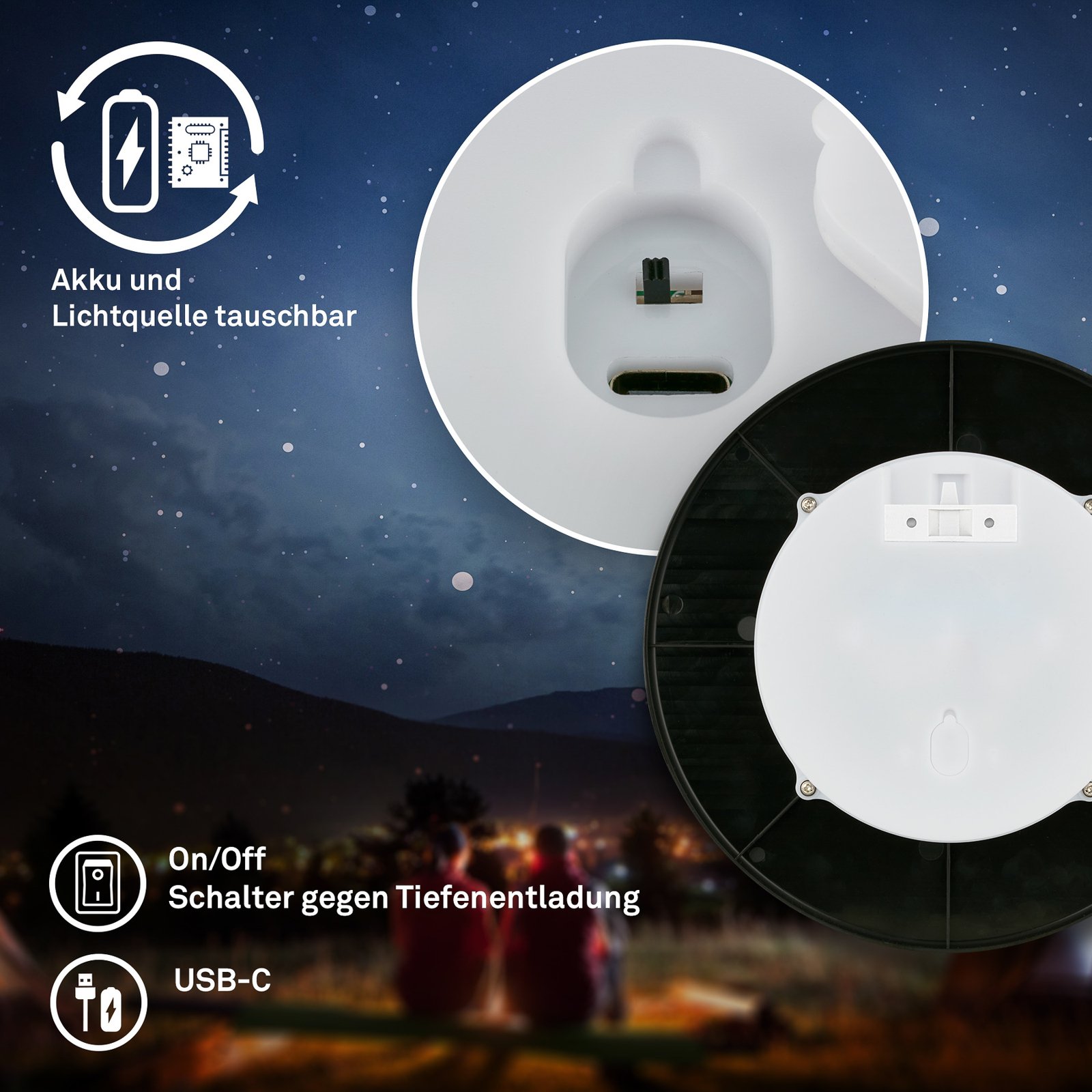 LED-Akku-Außenwandleuchte Aurora, schwarz, Touchdimmer, IP54