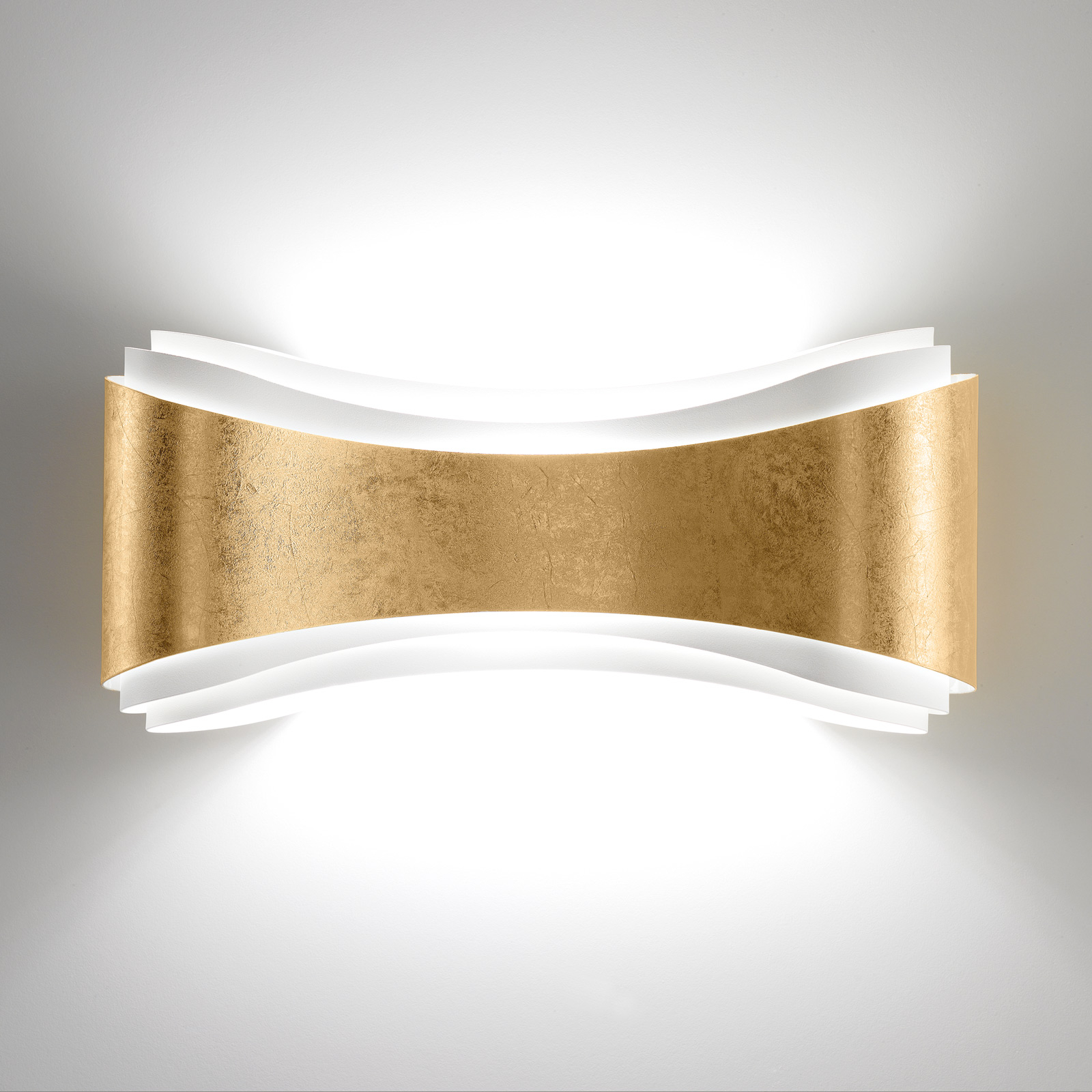LED-Wandampe Ionica aus Stahl mit Blattgolddekor