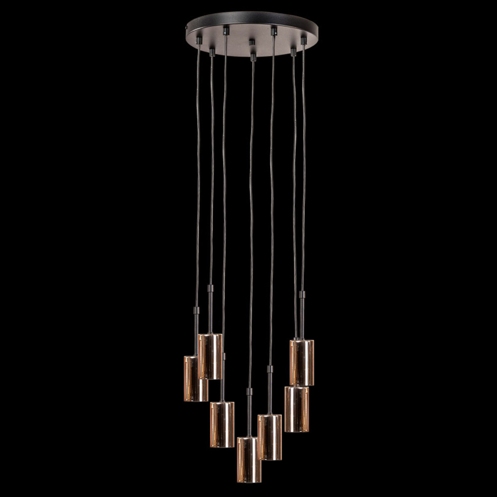 Suspension Orbit, noire/dorée, à sept lampes