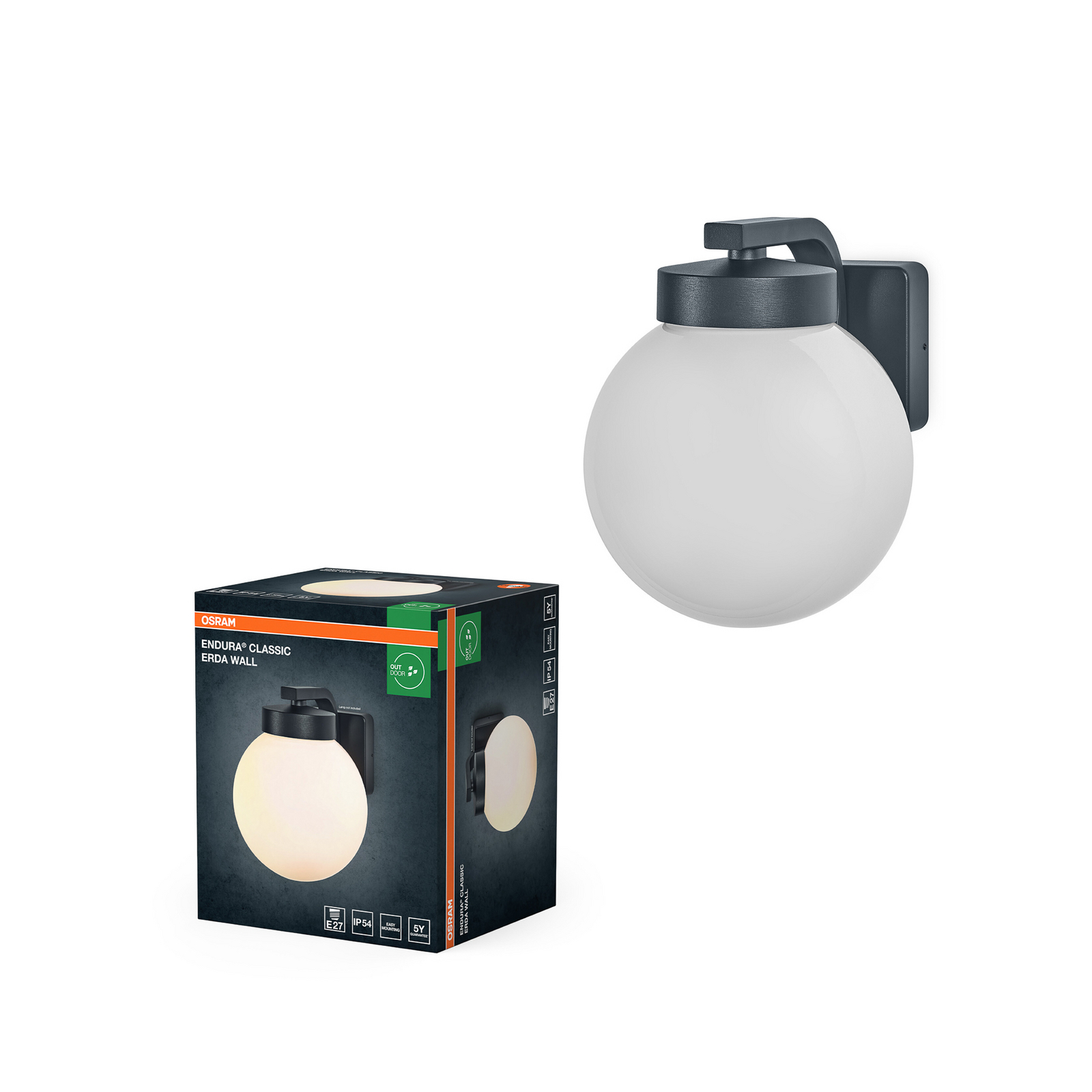 Candeeiro de parede exterior OSRAM ENDURA CLASSIC ERDA, cinza escuro, IP54 Candeeiro de parede exterior OSRAM ENDURA CLASSIC ERDA, cinza escuro, IP54