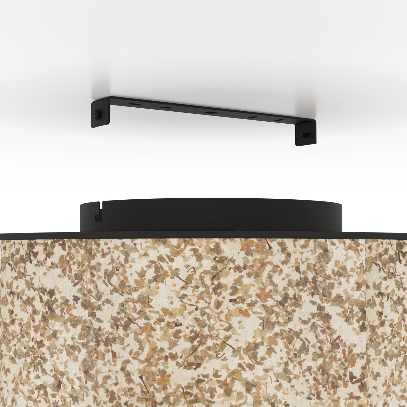 Stropna svetilka Butterburn, Ø 38 cm, bež/zelena, tkanina