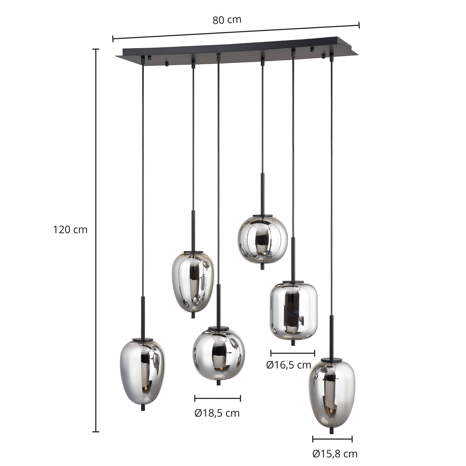 Lindby Gileos smoked glass hanging light, six-bulb