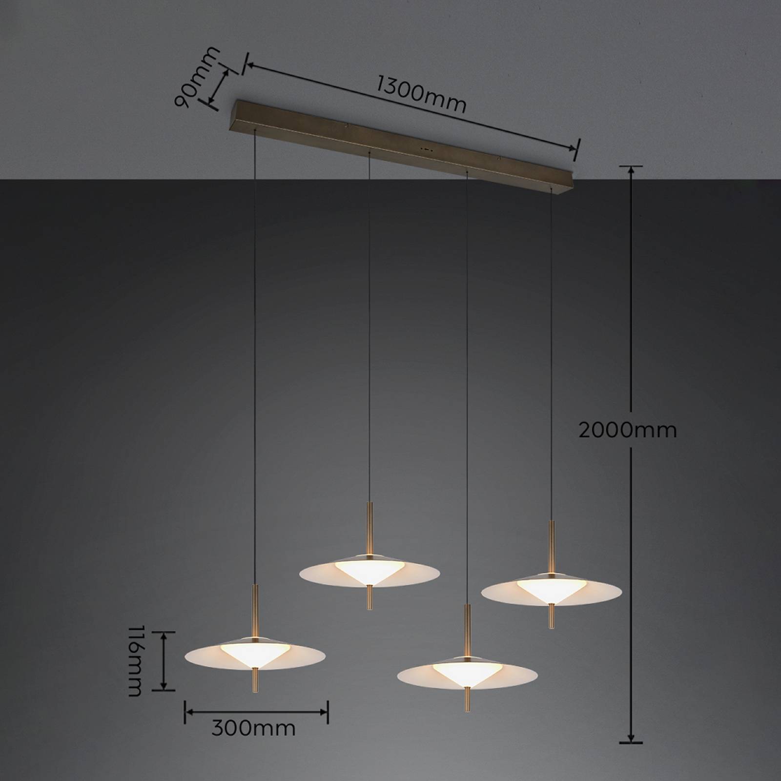 LED-hengelampe Amalo, platinfarget, lengde 146 cm, CCT, 4 lyskilder.