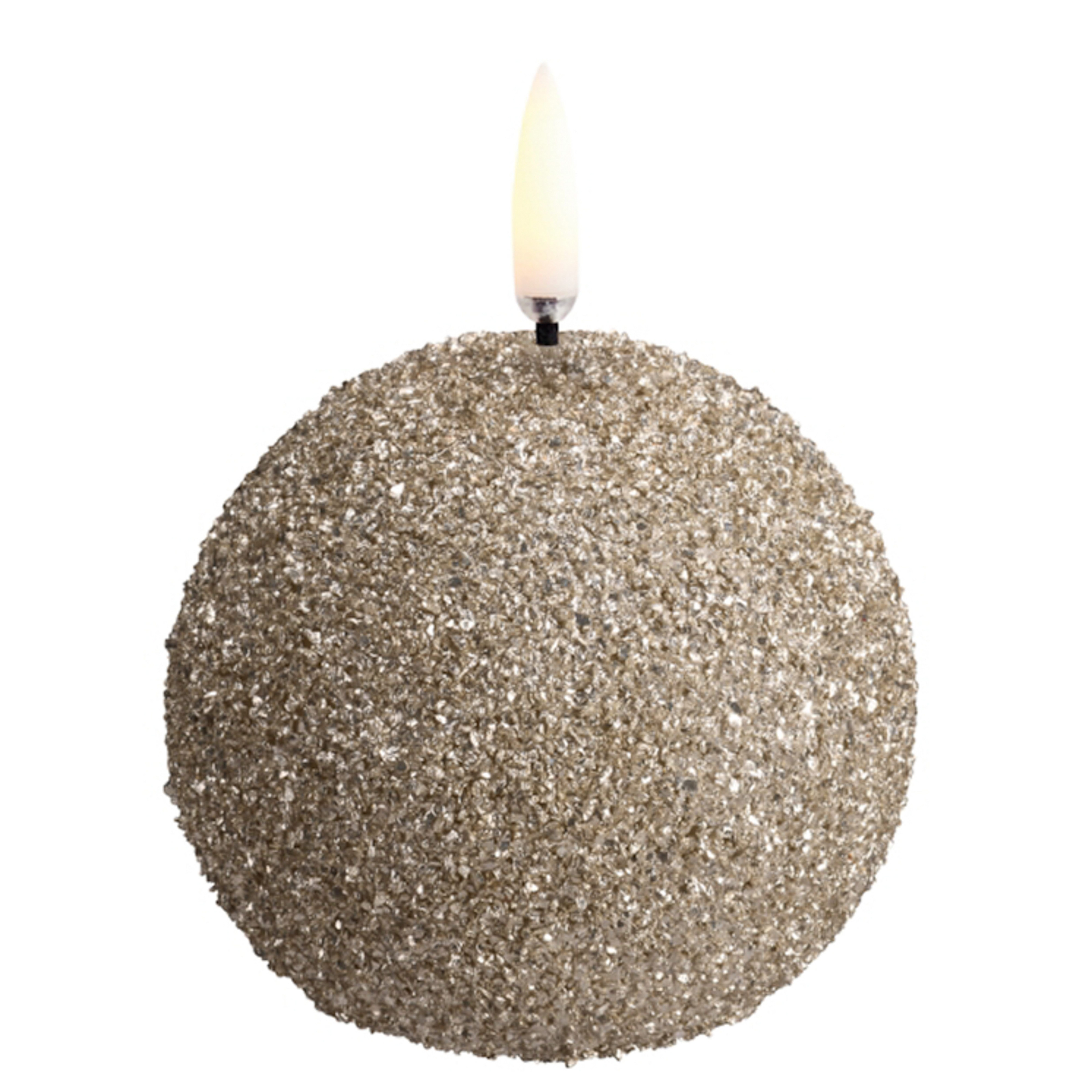 Kruhová LED sviečka, krémová, Ø 7 cm, trblietavá – Uyuni Lighting